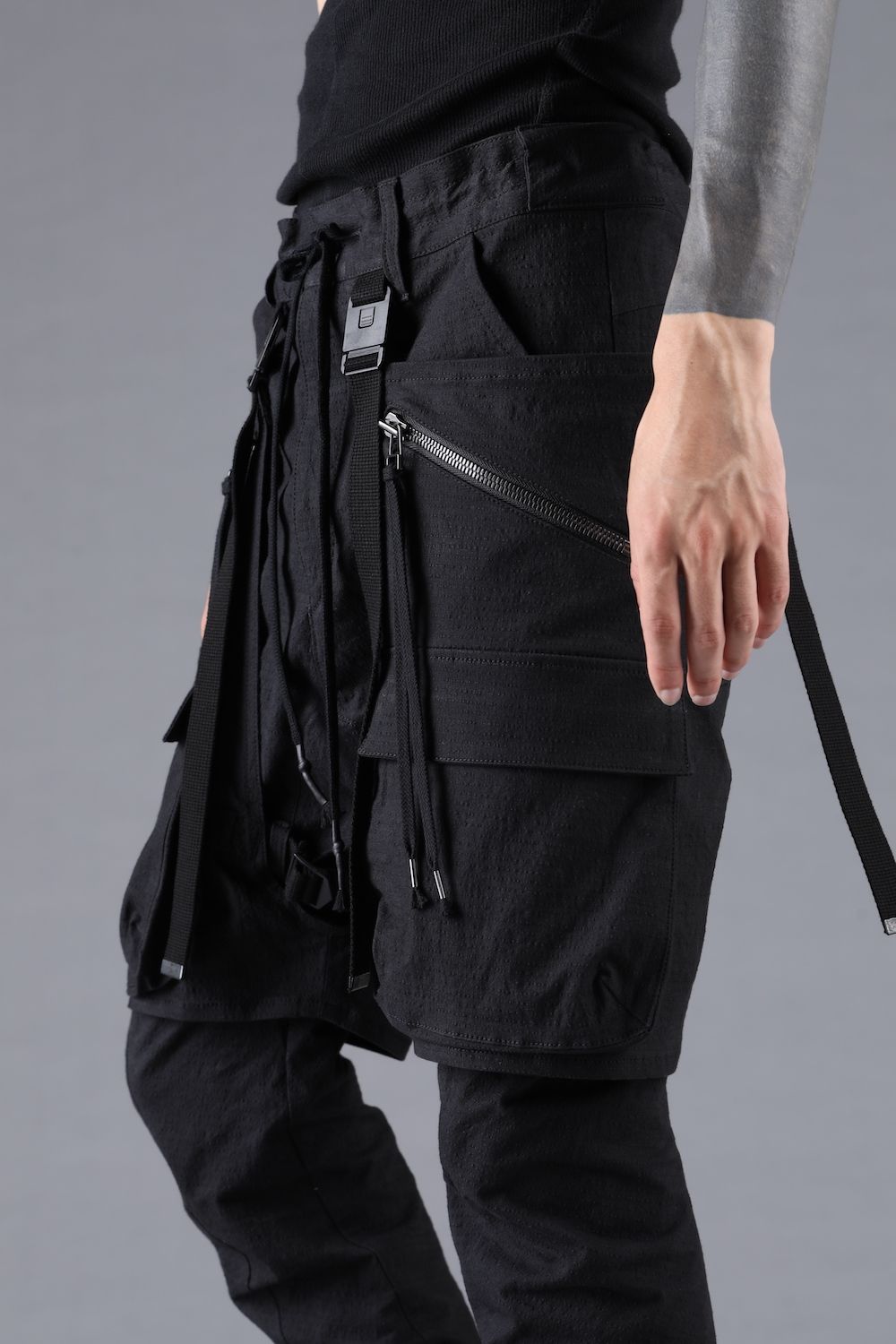 Ripstop Detachable Shorts Layered Cargo Jog Pants"Black" / リップストップデタッチャブルショーツレイヤードカーゴジョグパンツ"ブラック"