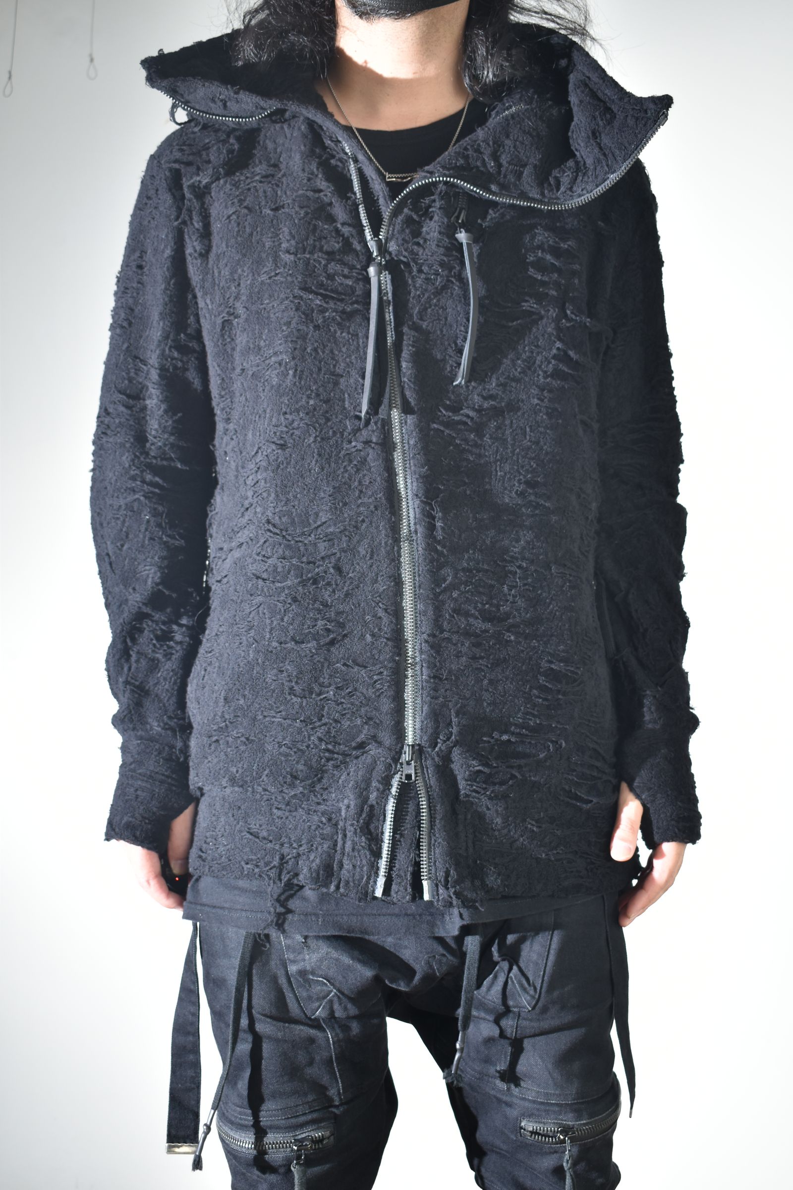 Damage Pile Zip-Up Hoodie"Black" / ダメージパイルジップアップフーディー"ブラック"