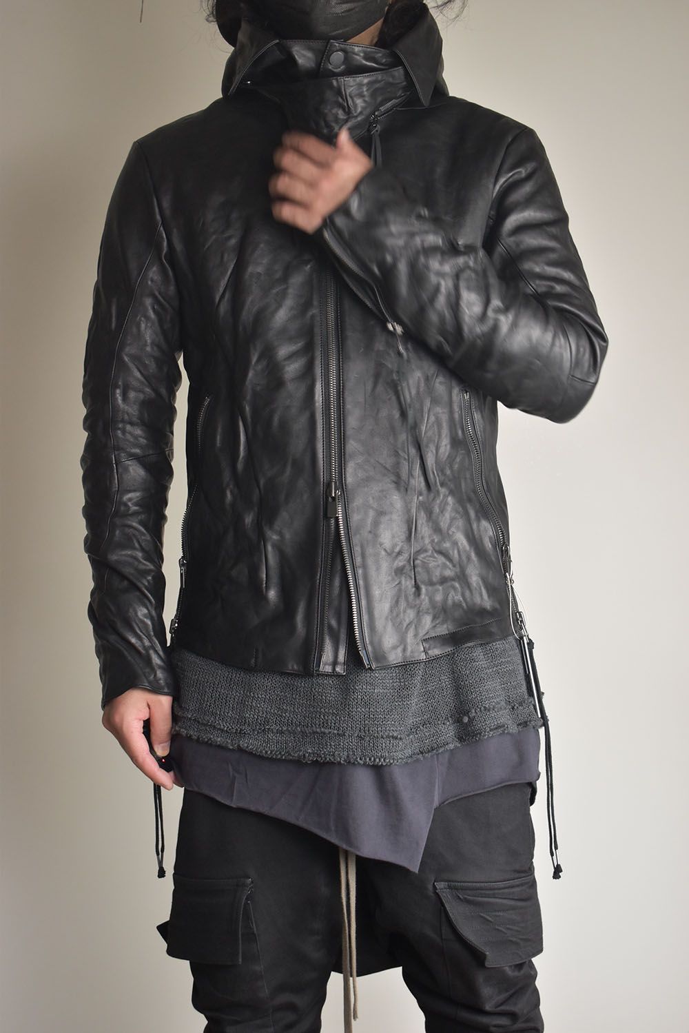 Horse Leather Hood Attachd Jacket "Black" / ホースレザーフードアタッチドジャケット"ブラック"