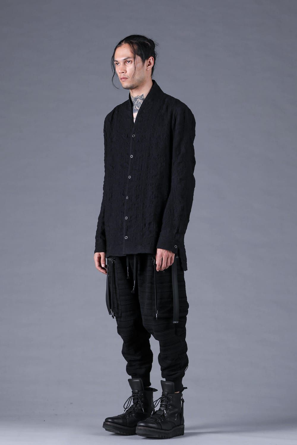 Shadow Check Shawl Collar Shirt"Black" / シャドウチェックショールカラーシャツ"ブラック"