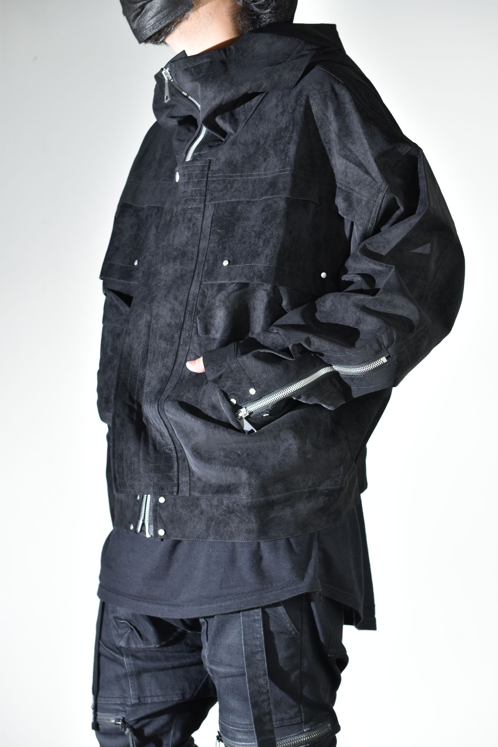Vegan Suede Leather Hoodie Blouson"Black" / ヴィーガンスウェードレザーフーディブルゾン "ブラック"