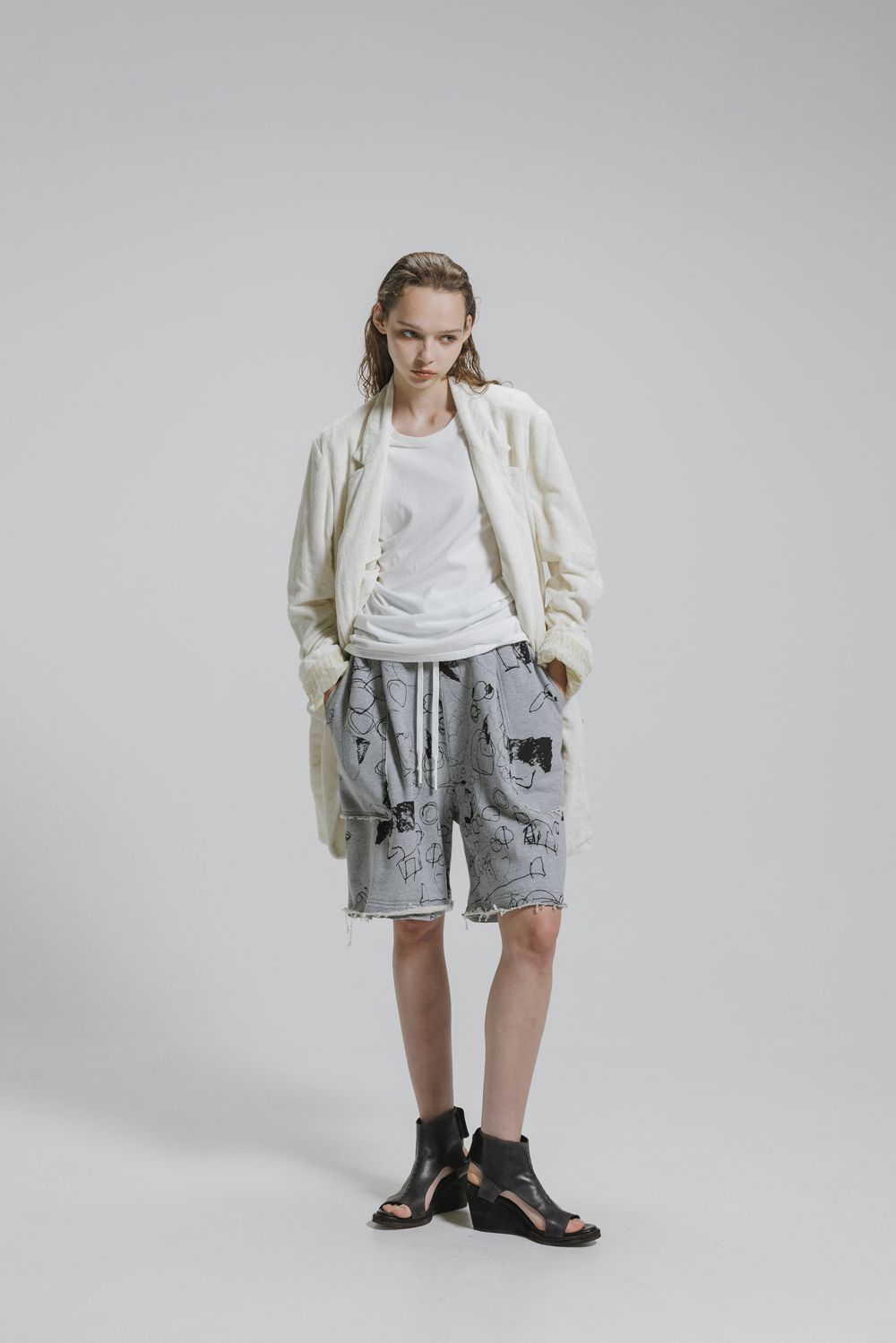 Sweat Print Wide Pants"Grey" / スウェットプリントワイドパンツ"グレー"
