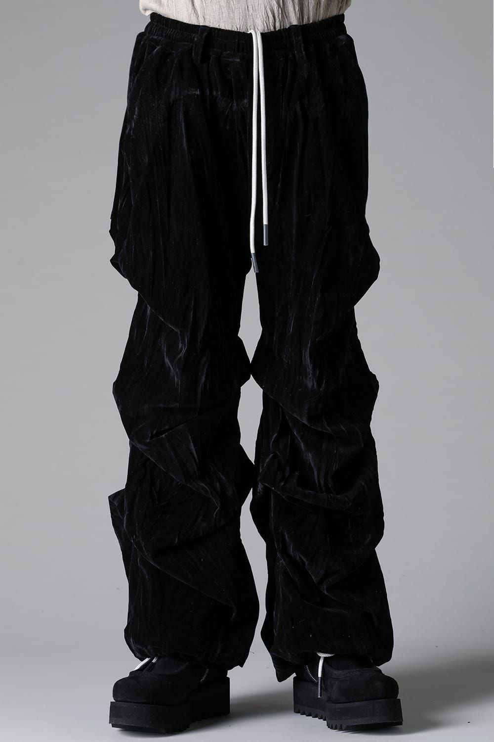 《2025AW先行予約》Washer Velour Tuck Wide Pants"Black" / ワッシャーベロアタックワイドパンツ"ブラック"