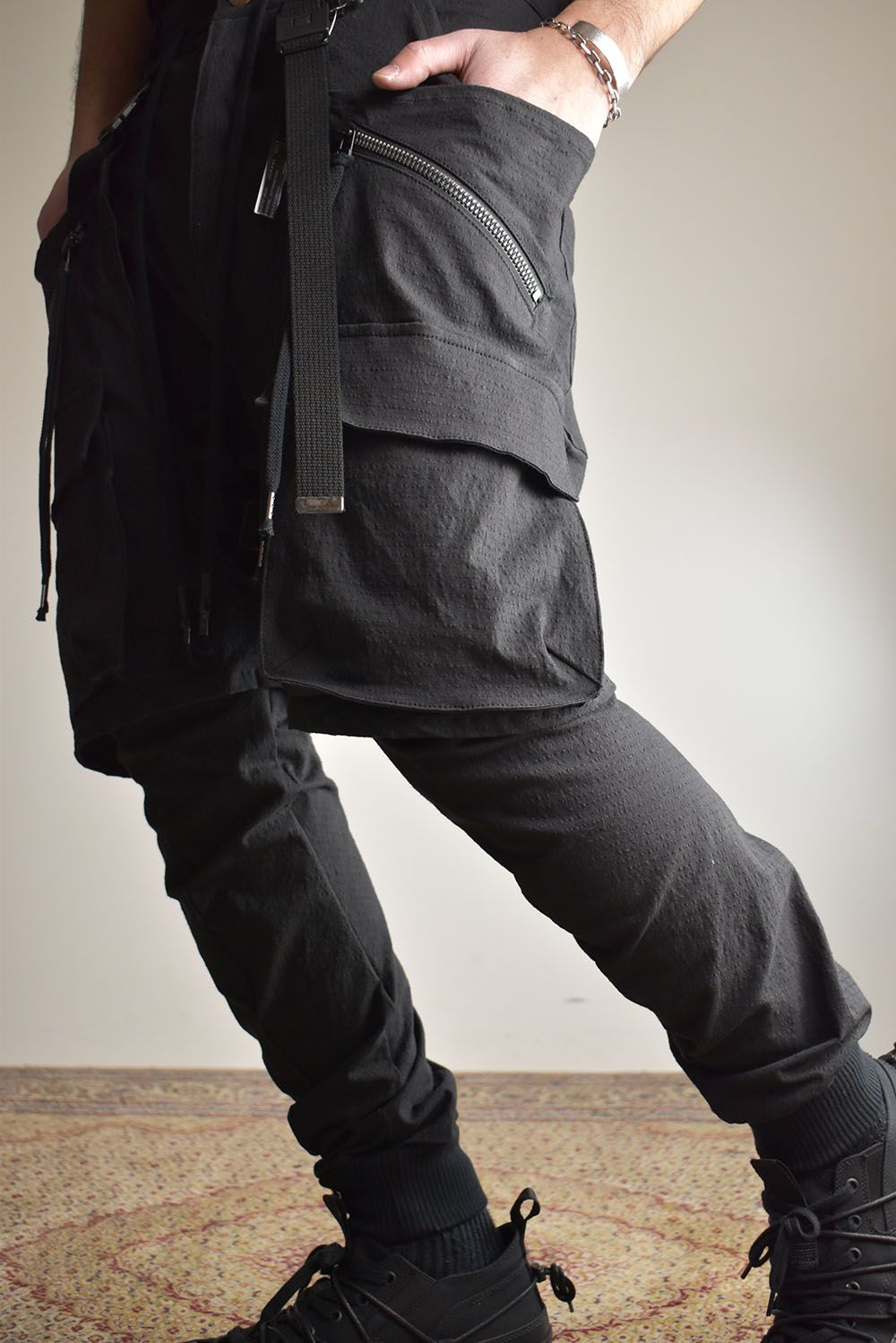 Ripstop Detachable Shorts Layered Cargo Jog Pants"Black" / リップストップデタッチャブルショーツレイヤードカーゴジョグパンツ"ブラック"