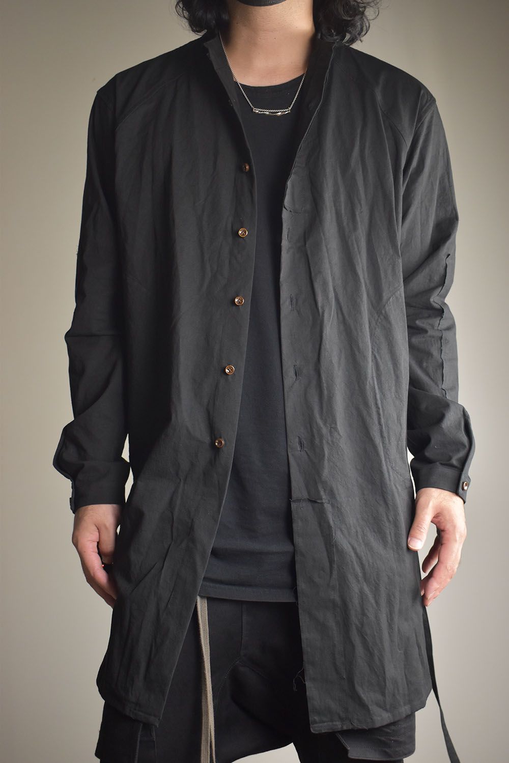 Strings Raw Edge Over Shirts"Black" / ストリングスローエッジオーバーシャツ"ブラック"