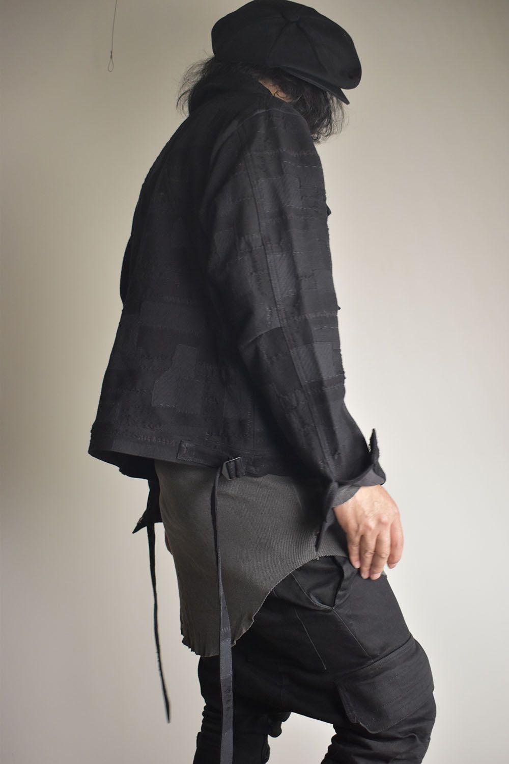 Crust Patchwork Jacquard Hood Attached Jacket "Black" / クラストパッチワークジャガードフードアタッチドジャケット"ブラック"