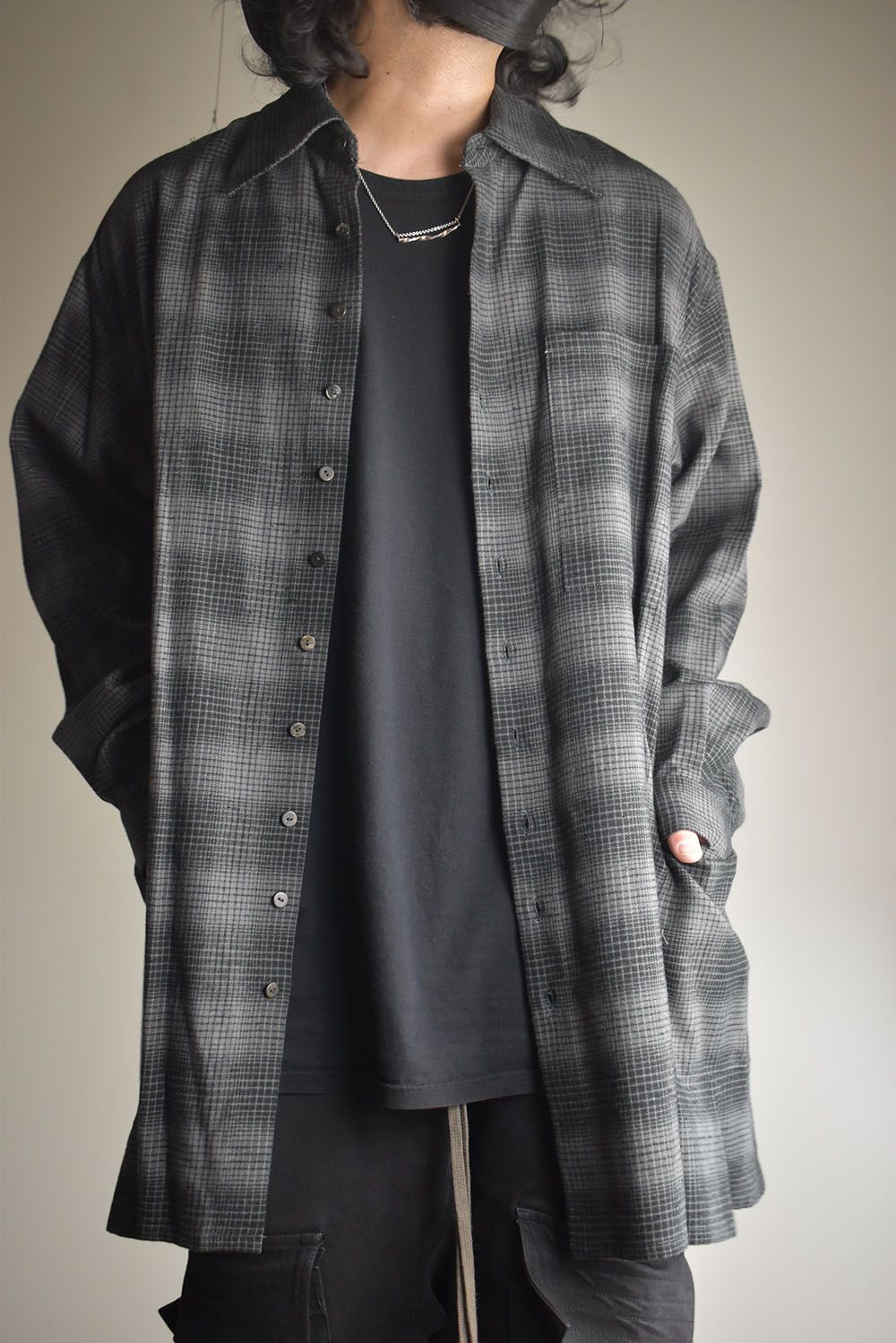 Over Sized Check Shirts"Grey" / オーバーサイズドチェックシャツ"グレー"