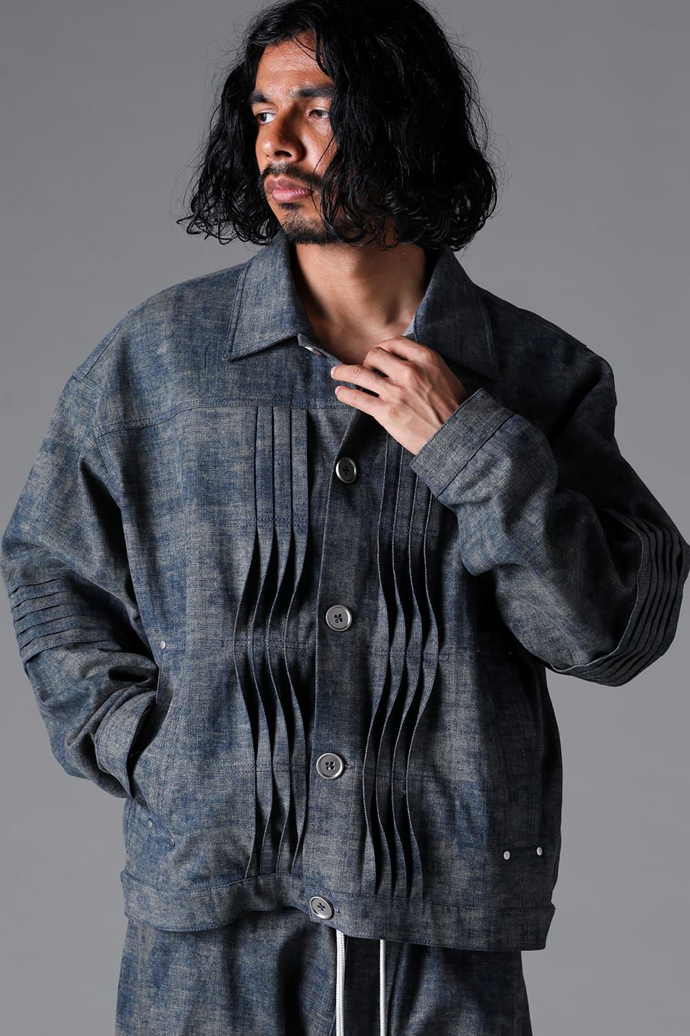 《2026SS先行予約》Blended Shades Denim Pin Tuck Blouson "D.verdigris/L.verdigris/Steel Blue"/ブレンデッドシェイドデニムピンタックブルゾン" / ダークベルディグリ/ライトベルディグリ/スティールブルー"