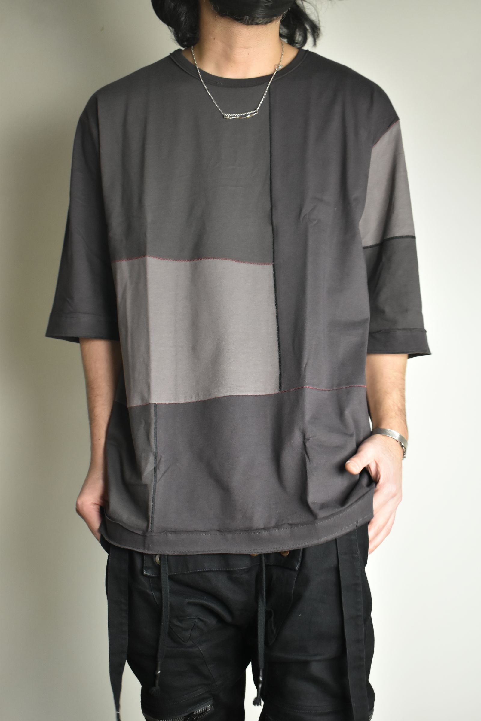 Multi Color Patchwork T-shirt"Charcoal" / マルチカラーパッチワークTシャツ"チャコール"