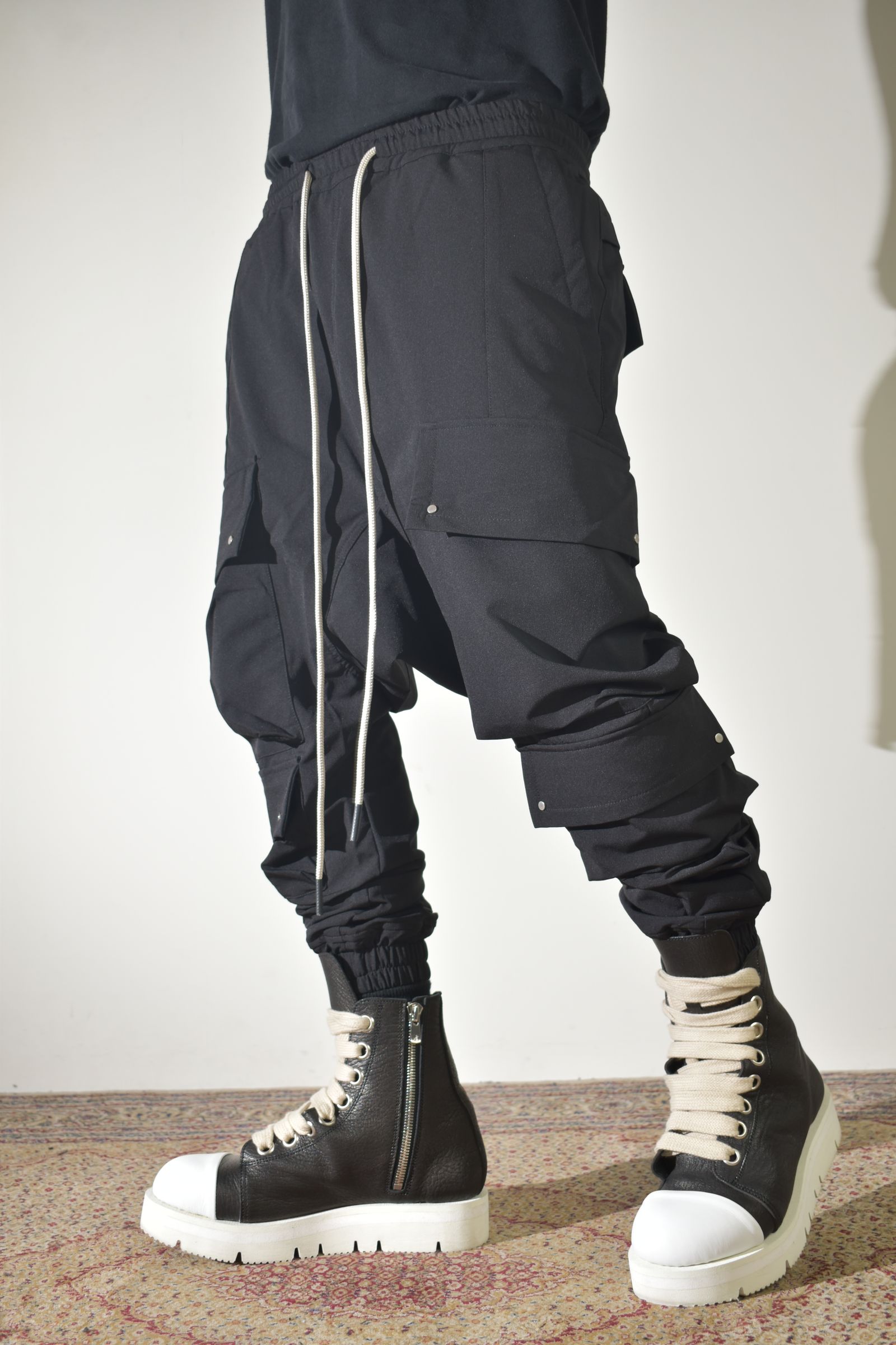 Stretch Nylon Military Sarouel Pants"Black" / ストレッチナイロンミリタリーサルエルパンツ"ブラック"