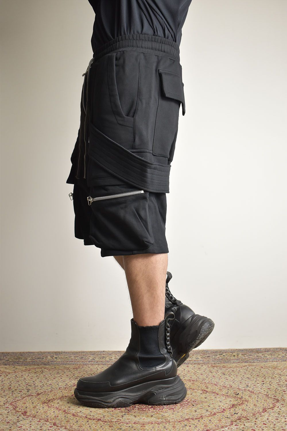 Belt Cargo Sweat Sarouel Shorts"Black" / ベルトカーゴスウェットサルエルショーツ"ブラック"