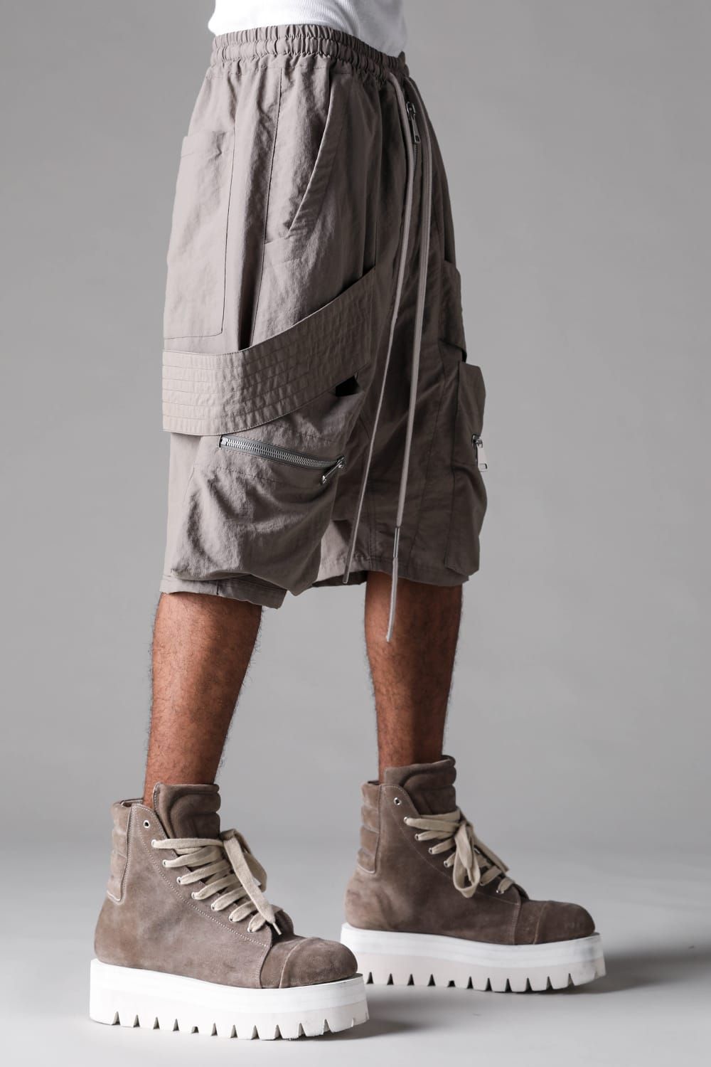 《2027SS先行予約》Rayon Nylon Belt Cargo Sarrouel Shorts"Black / Grey / L.Khaki" /レーヨンナイロンベルトカーゴサルエルショーツ"ブラック/グレー/ライトカーキ"