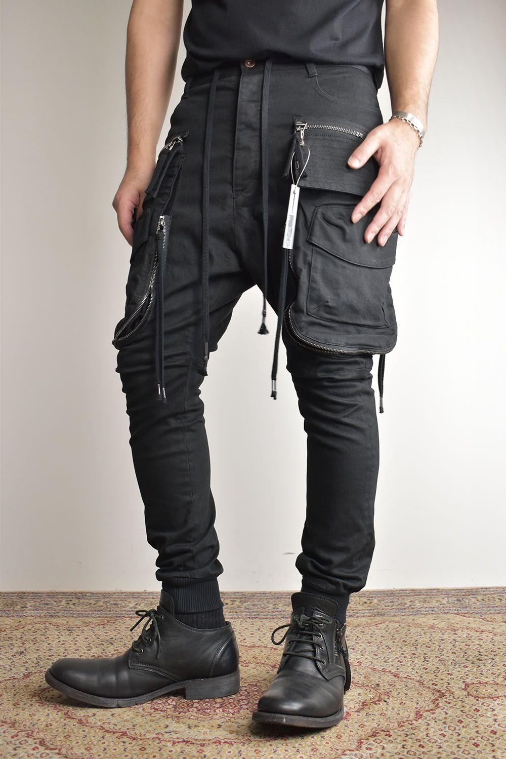 Stretch Denim Multi Pocket Cargo Jog Pants"Black" / ストレッチデニムマルチポケットカーゴジョグパンツ"ブラック"