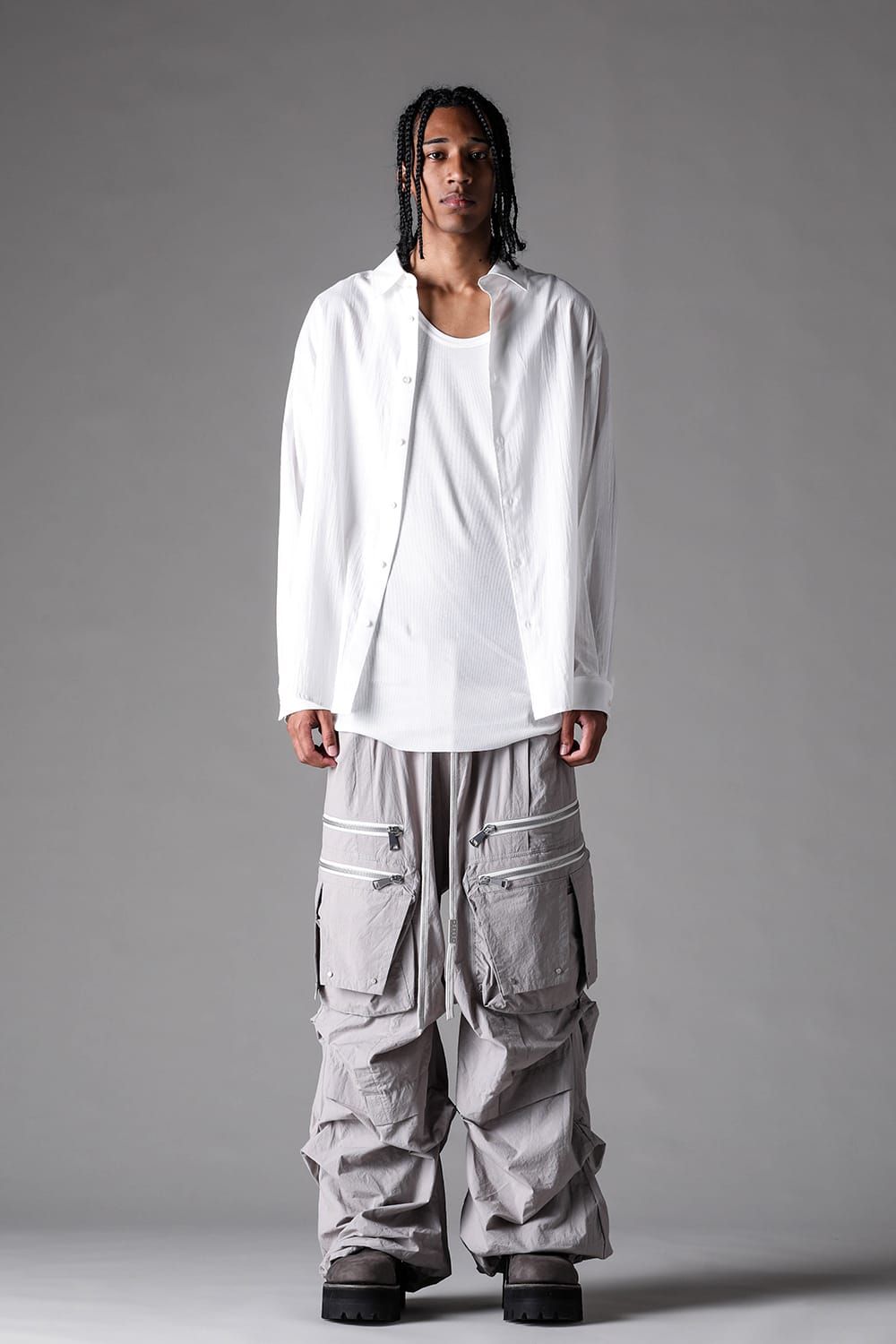 《2027SS先行予約》Cargo Tuck Wide Pants "Black / L.Grey" / カーゴタックワイドパンツ"ブラック/ライトグレー"