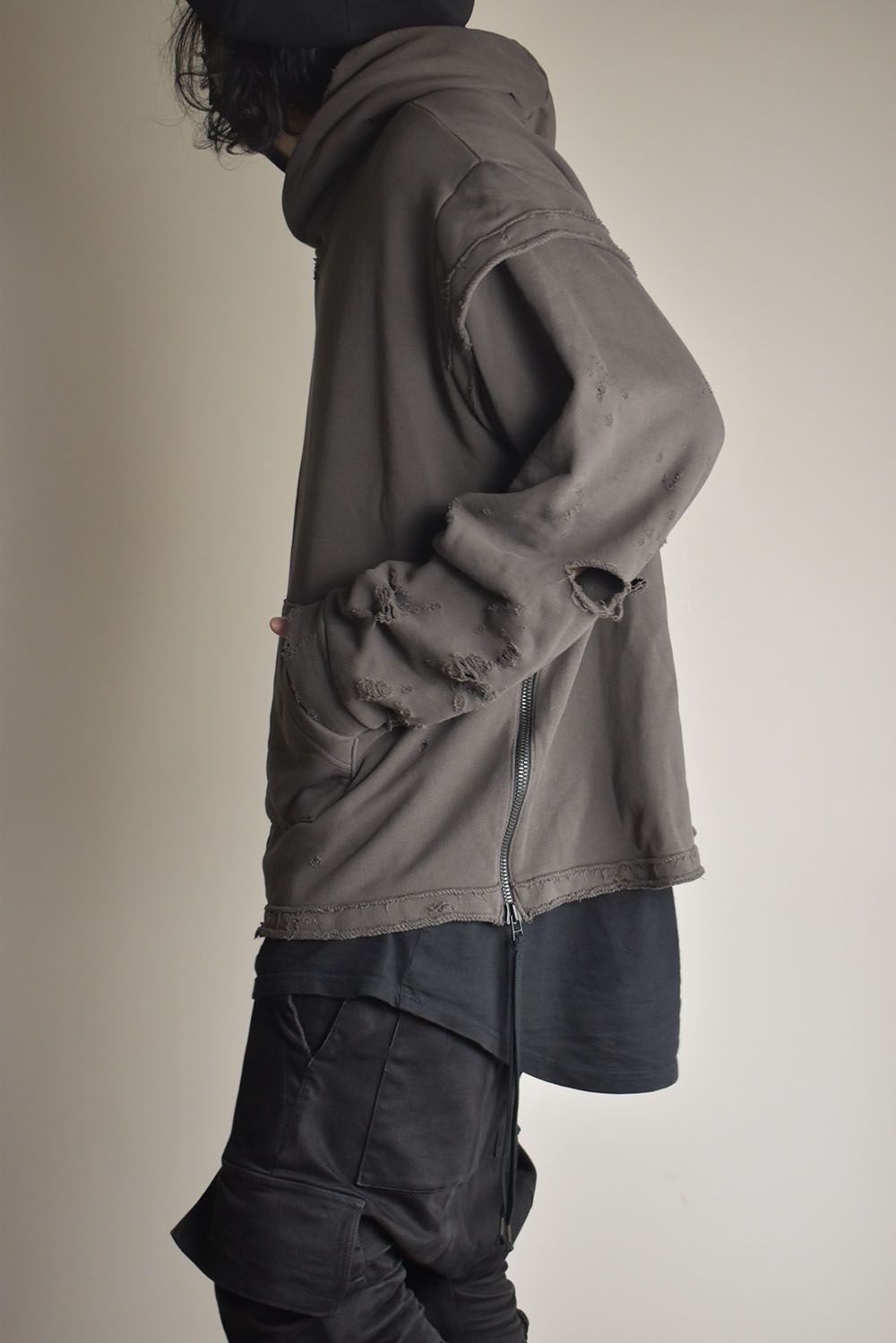 Untwisted Sweat Oversized Pullover Hoodie "Charcoal" / 無撚糸裏毛オーバーサイズプルオーバーフーディー"チャコール"