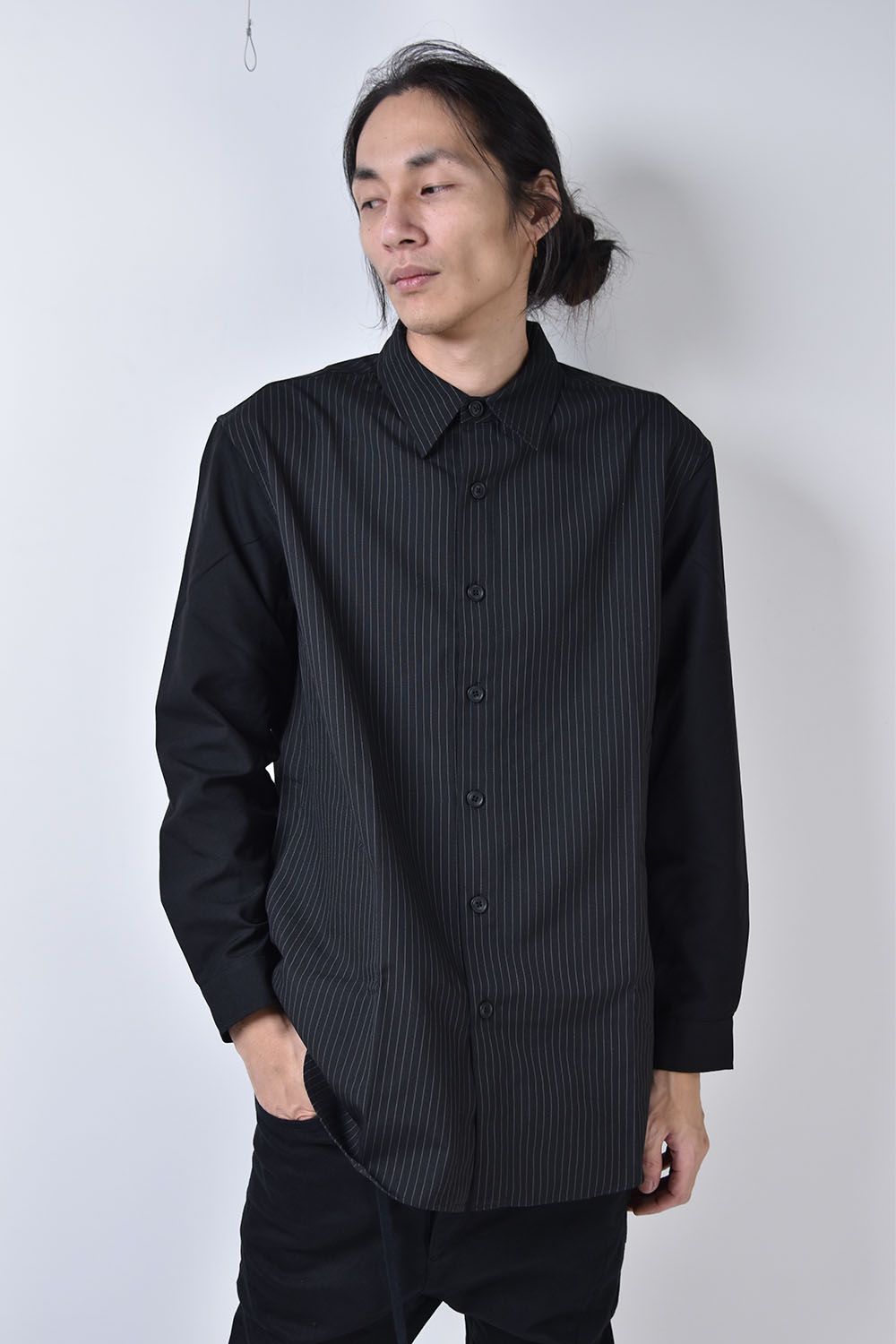 Rayon-Polyester Overfitting Shirt"Black"/レーヨン,ポリエステルオーバーフィッティングシャツ"ブラック"