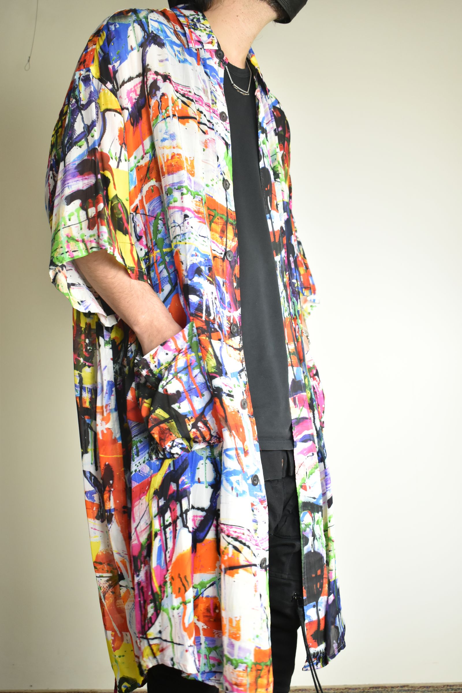 Rayon Chiffon Inkjet Print Short-Sleeved Big Shirt&Dress"Color Print" / レーヨンシフォンインクジェットプリント半袖ビッグシャツ / ワンピース"カラープリント"
