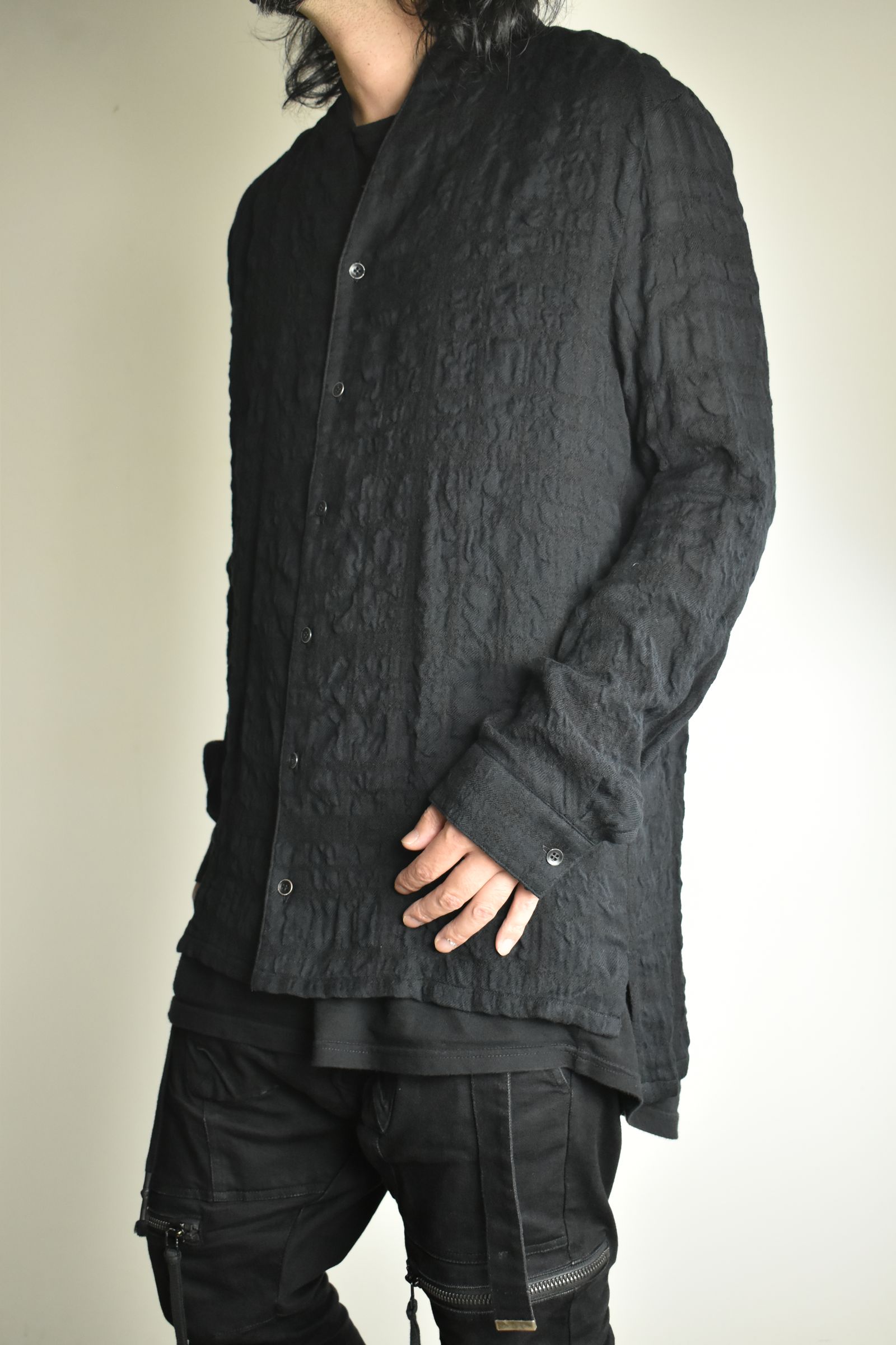 Shadow Check Shawl Collar Shirt"Black" / シャドウチェックショールカラーシャツ"ブラック"