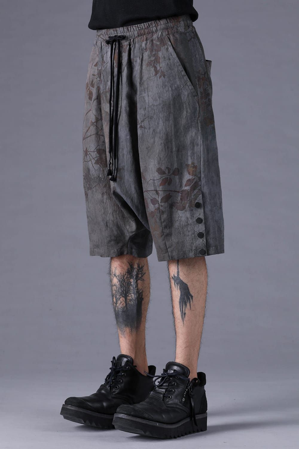 《2027SS先行予約分》Inkjet-Printed Sarrouel Shorts"Charcoal" / インクジェットプリントサルエルショーツ"チャコール"
