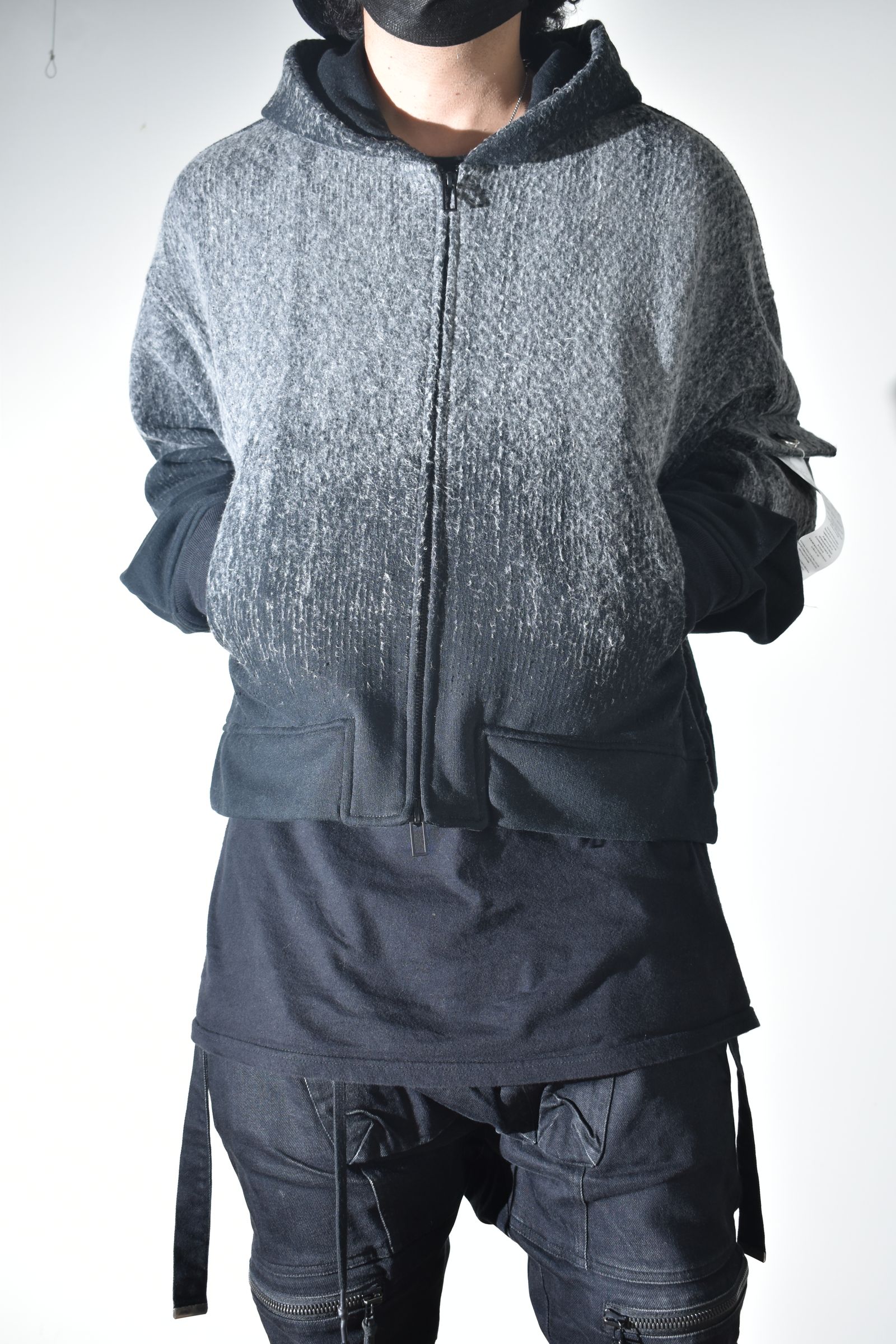 Gradient Needle Punch Double Zip Hoodie "Black Based" / グラデーションニードルパンチダブルジップフーディ"ブラックベース"
