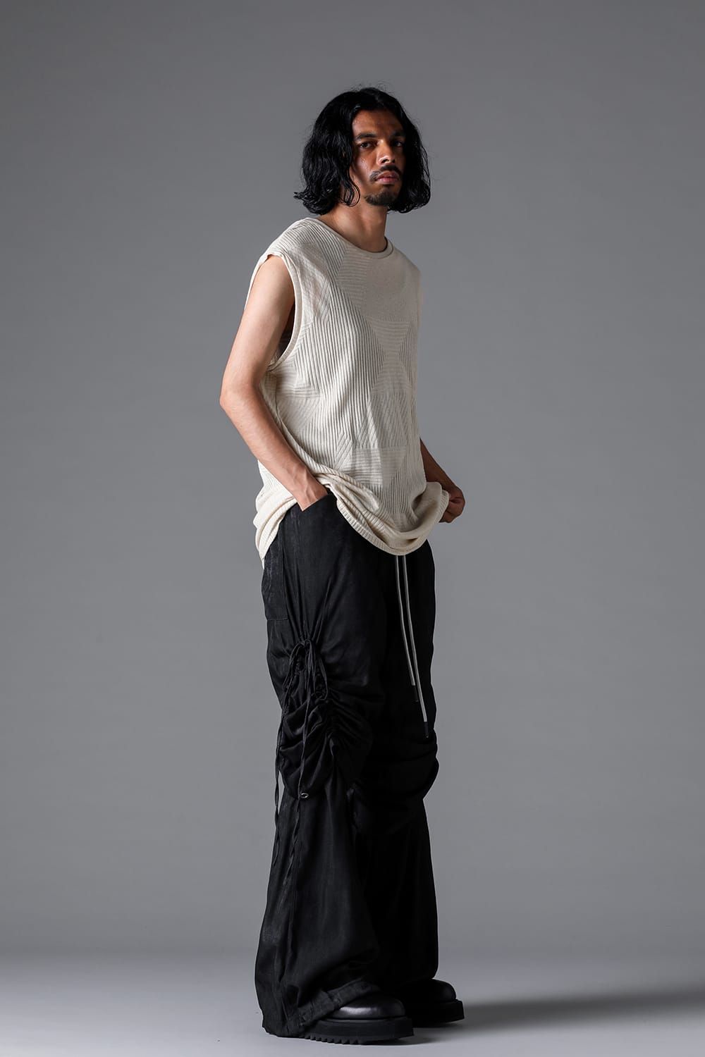 《2026SS先行予約》Deformed Stripe Pattern Tank Top "Black / Cream" /ディフォルメドストライプパターンタンクトップ"ブラック/クリーム"