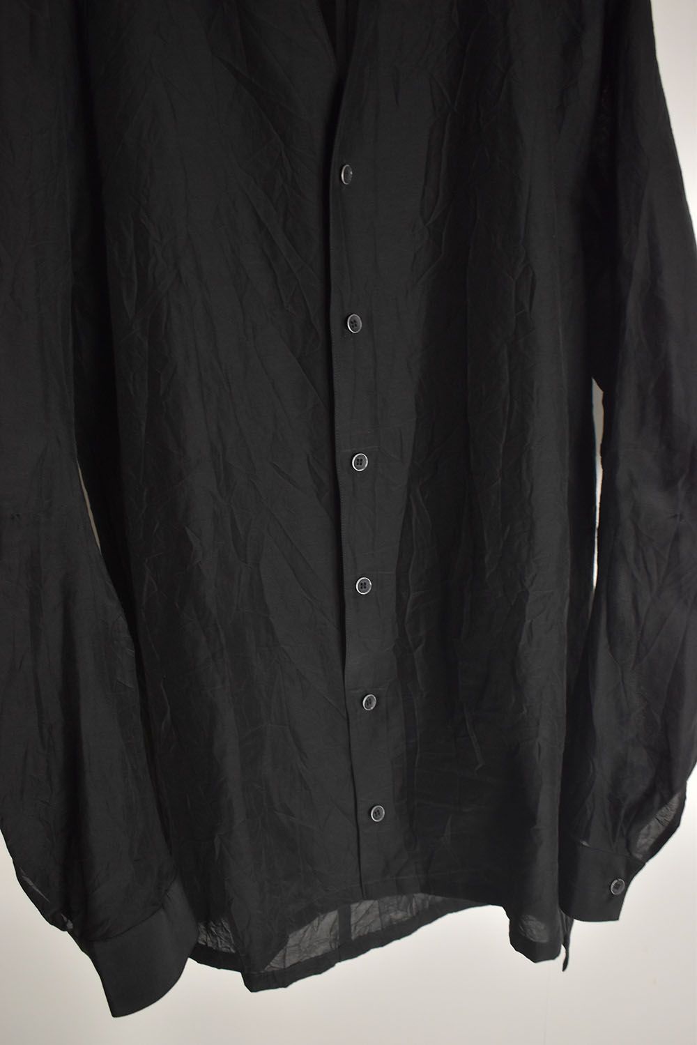 Silk Cotton Washer Shawl Collar Shirt"Black" / シルクコットンワッシャーショールカラーシャツ"ブラック"