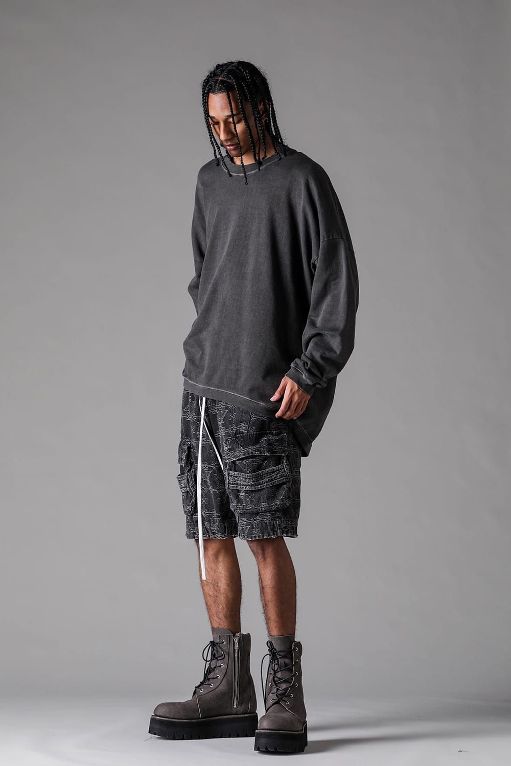 《2027SS先行予約》Sumi Dyed Lightweight French Terry Jumbo Pullover "D.Grey" / 墨染ミニ裏毛ジャンボプルオーバー"ダークグレー"