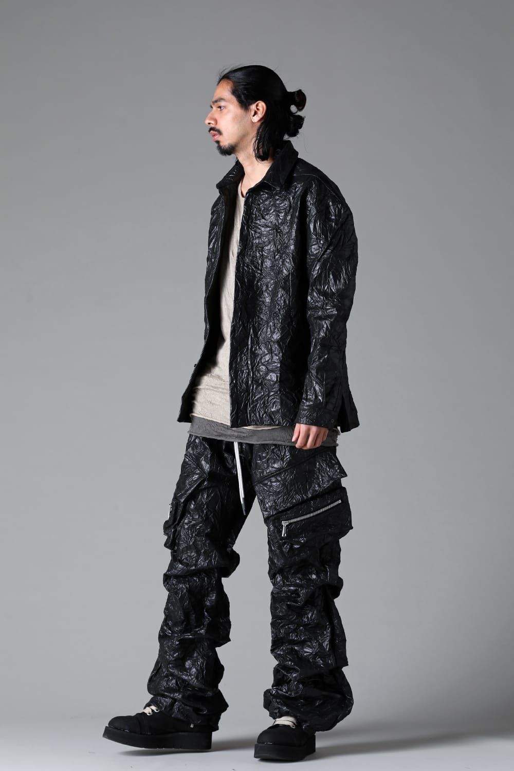 Washer Synthetic Leather Shirts"Black" / ワッシャーシンセティックレザーシャツ"ブラック"