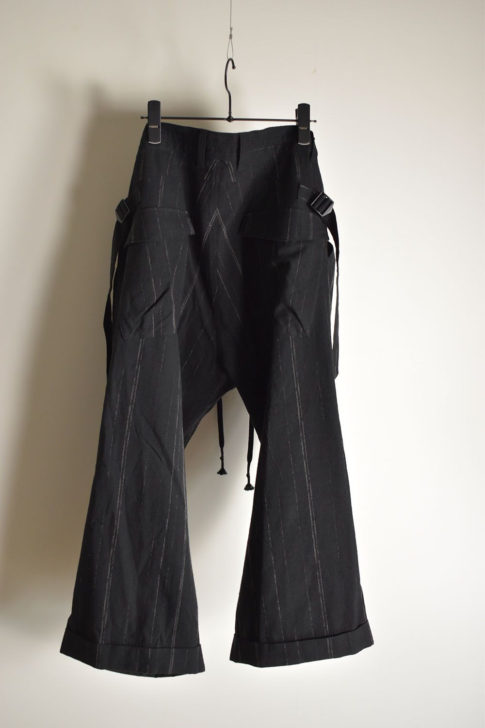 Faded Random Stripe Wide Cropped Pants"Black" / フェードランダムストライプワイドクロップドパンツ"ブラック"