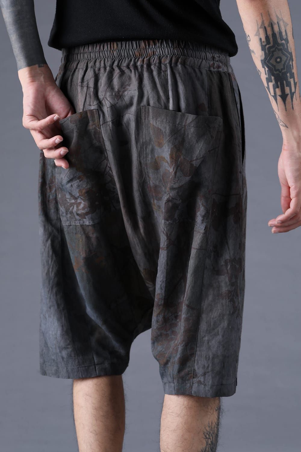 《2027SS先行予約分》Inkjet-Printed Sarrouel Shorts"Charcoal" / インクジェットプリントサルエルショーツ"チャコール"
