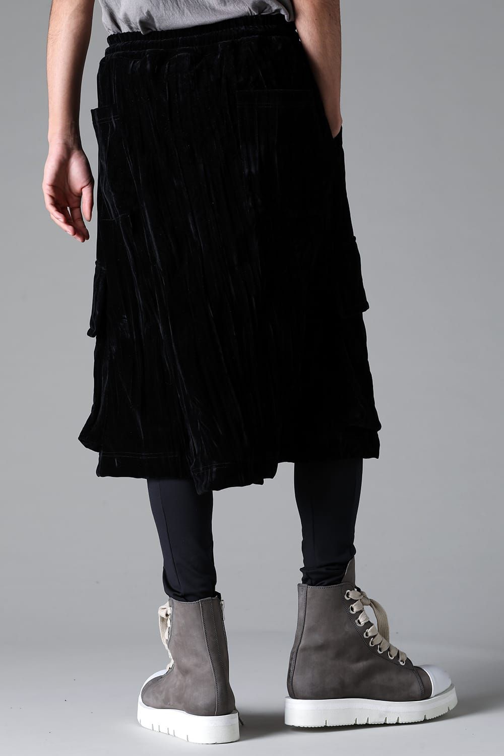 《2025AW先行予約》Washer Velour Wrap Skirt Pants"Black" / ワッシャーベロアラップスカートパンツ"ブラック"