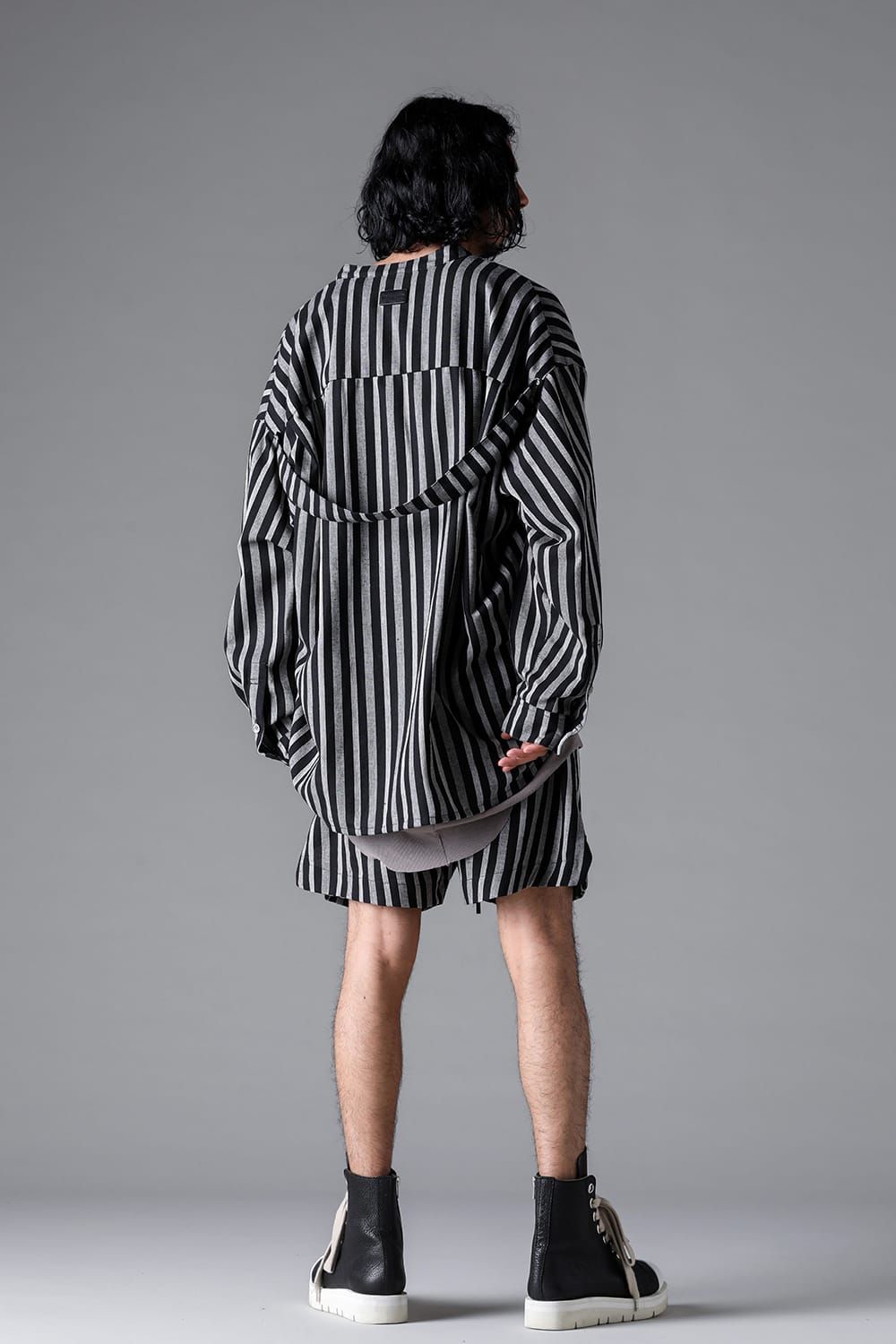 《2026SS先行予約》Vertical Stripes Stand Collar Shirts "Black×L.Grey" / バーティカルストライプスタンドカラーシャツ"ブラック×グレー"