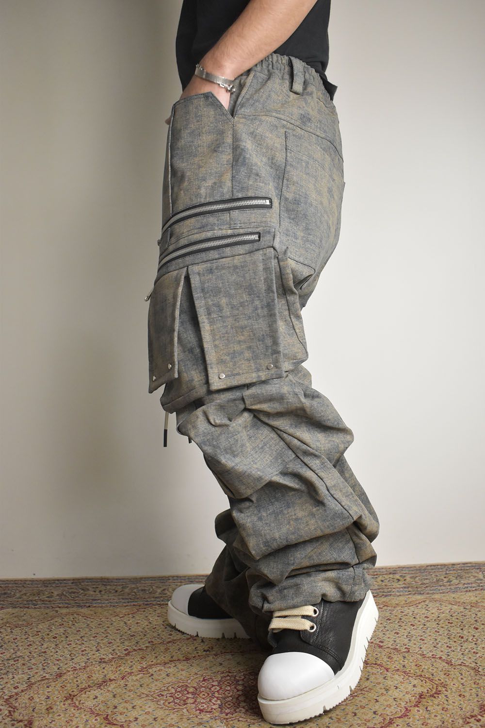 Blended Shades Denim Cargo Tuck Wide Pants"Steel Blue"/ ブレンデッドシェイドデニムカーゴタックワイドパンツ"スティールブルー"