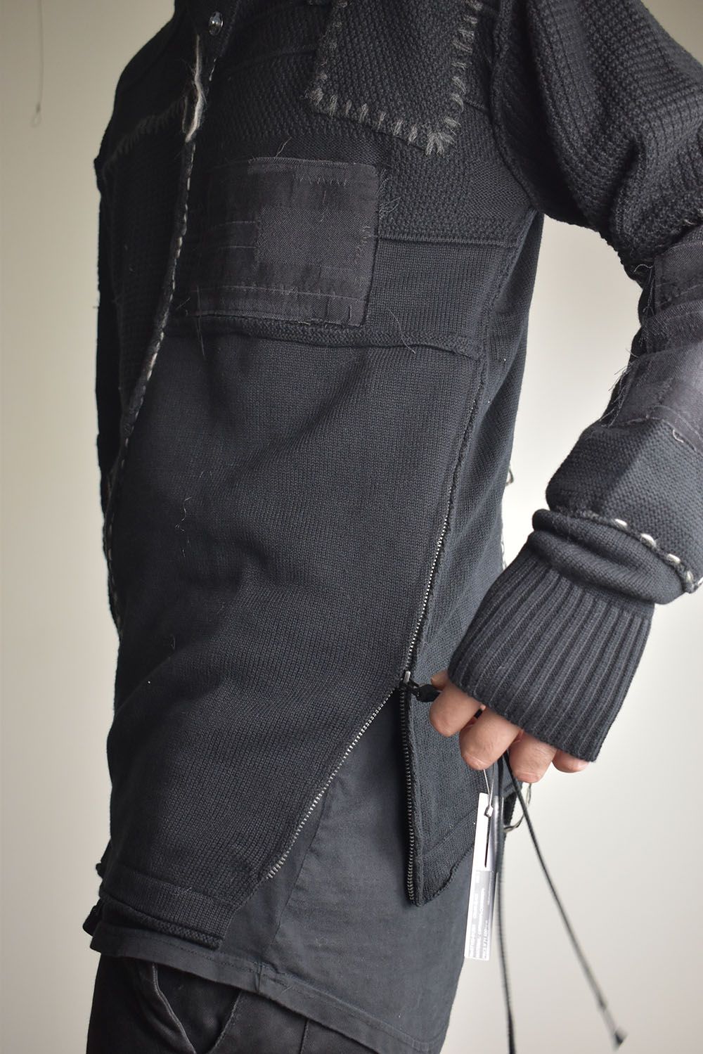 Cotton Cashmere Crust Patch Knit Pullover "Black" / コットンカシミヤクラストパッチニットプルオーバー"ブラック"