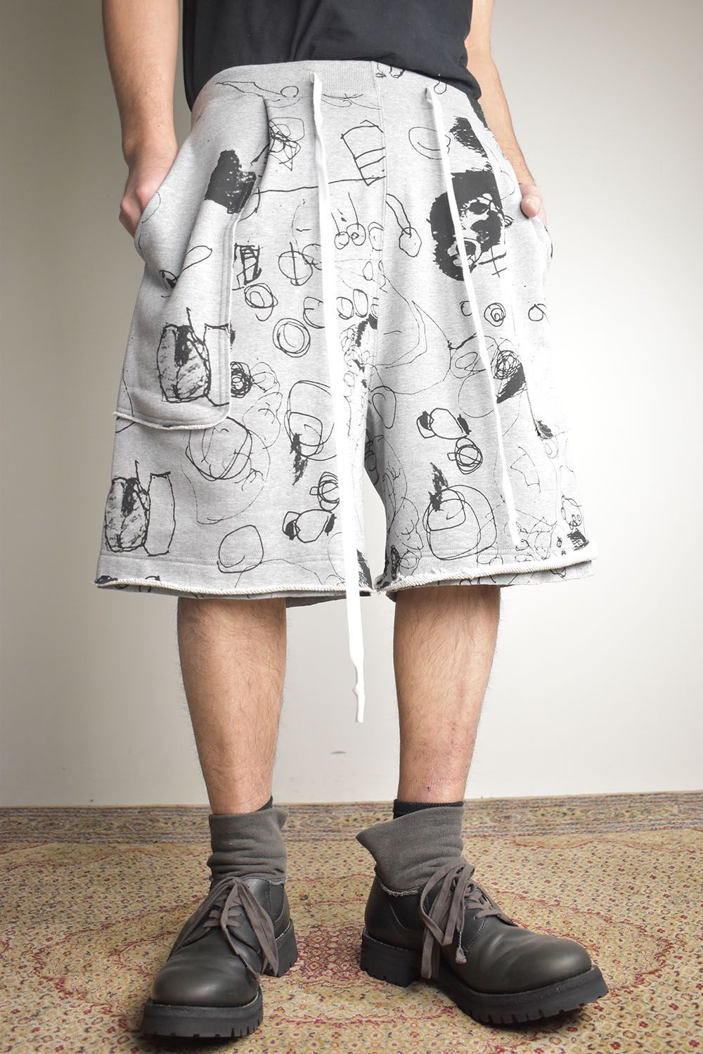 Sweat Print Wide Pants"Grey" / スウェットプリントワイドパンツ"グレー"