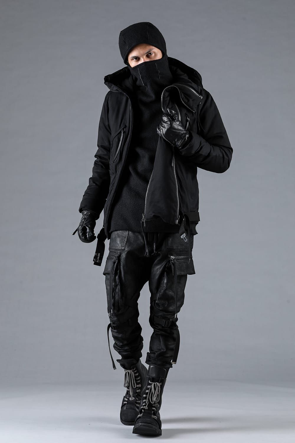 Product-Coated Jersey-Like Denim Cargo Jog Pants"Black" / 製品コーティングジャージーライクデニムカーゴジョグパンツ"ブラック"