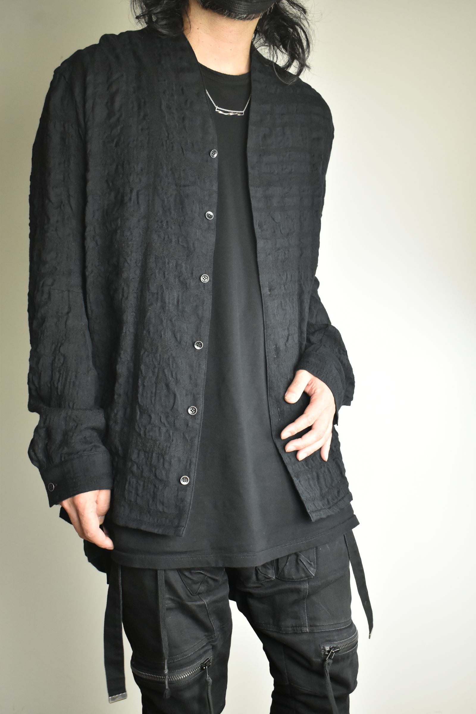 Shadow Check Shawl Collar Shirt"Black" / シャドウチェックショールカラーシャツ"ブラック"