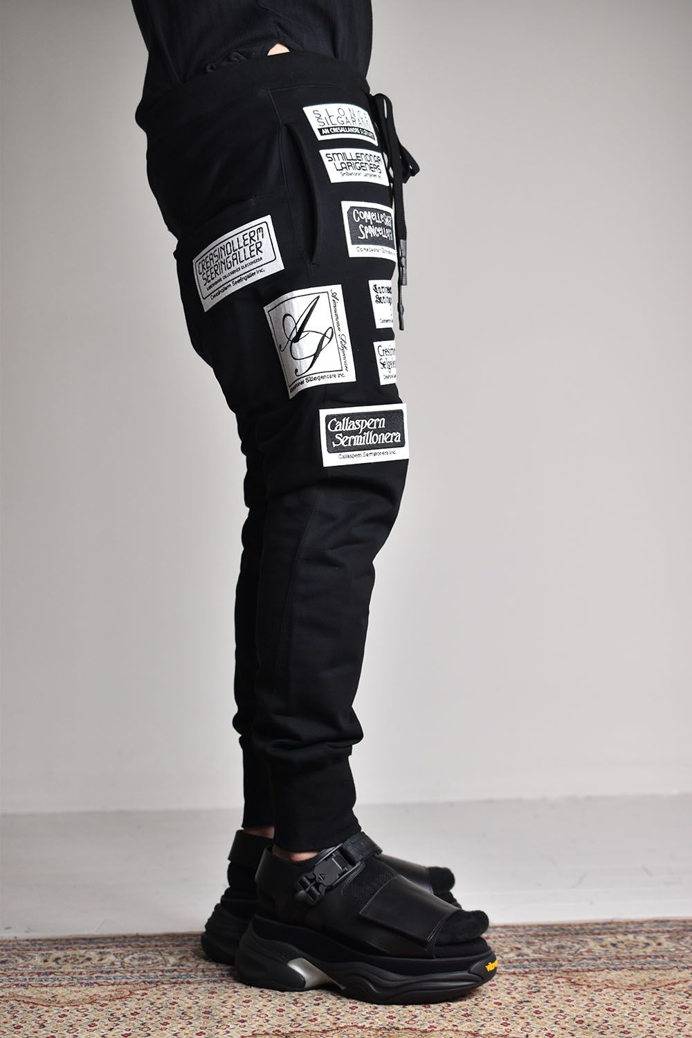 Slim Sweat Pants With Multi Patches"Black"/スリムスウェットパンツウィズマルチパッチズ"ブラック"