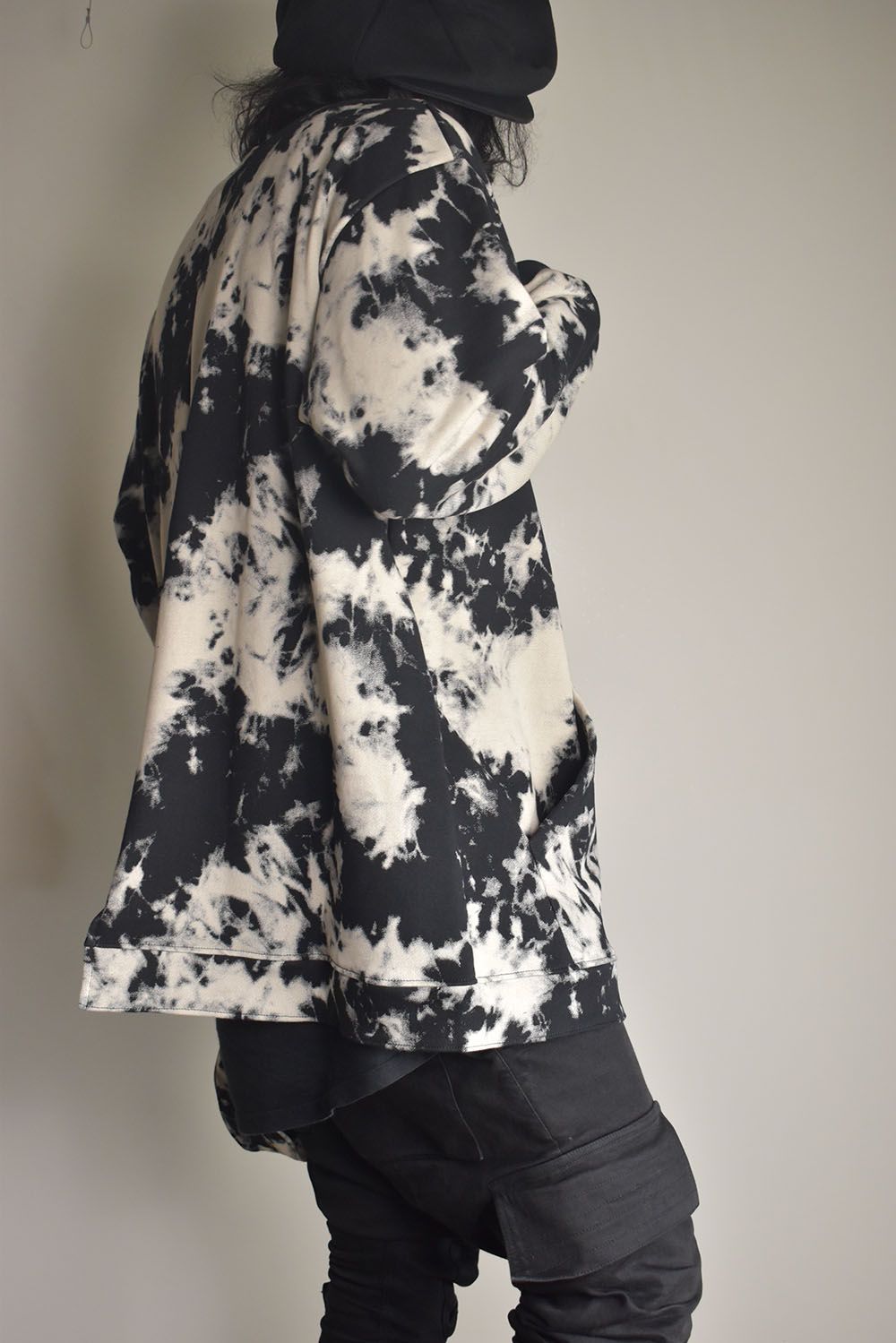 Discharge Pinting Asymmetry Crew Neck Top"Black×Ivory" /ディスチャージプリントアシンメトリークルーネックトップ"ブラック×アイボリー"