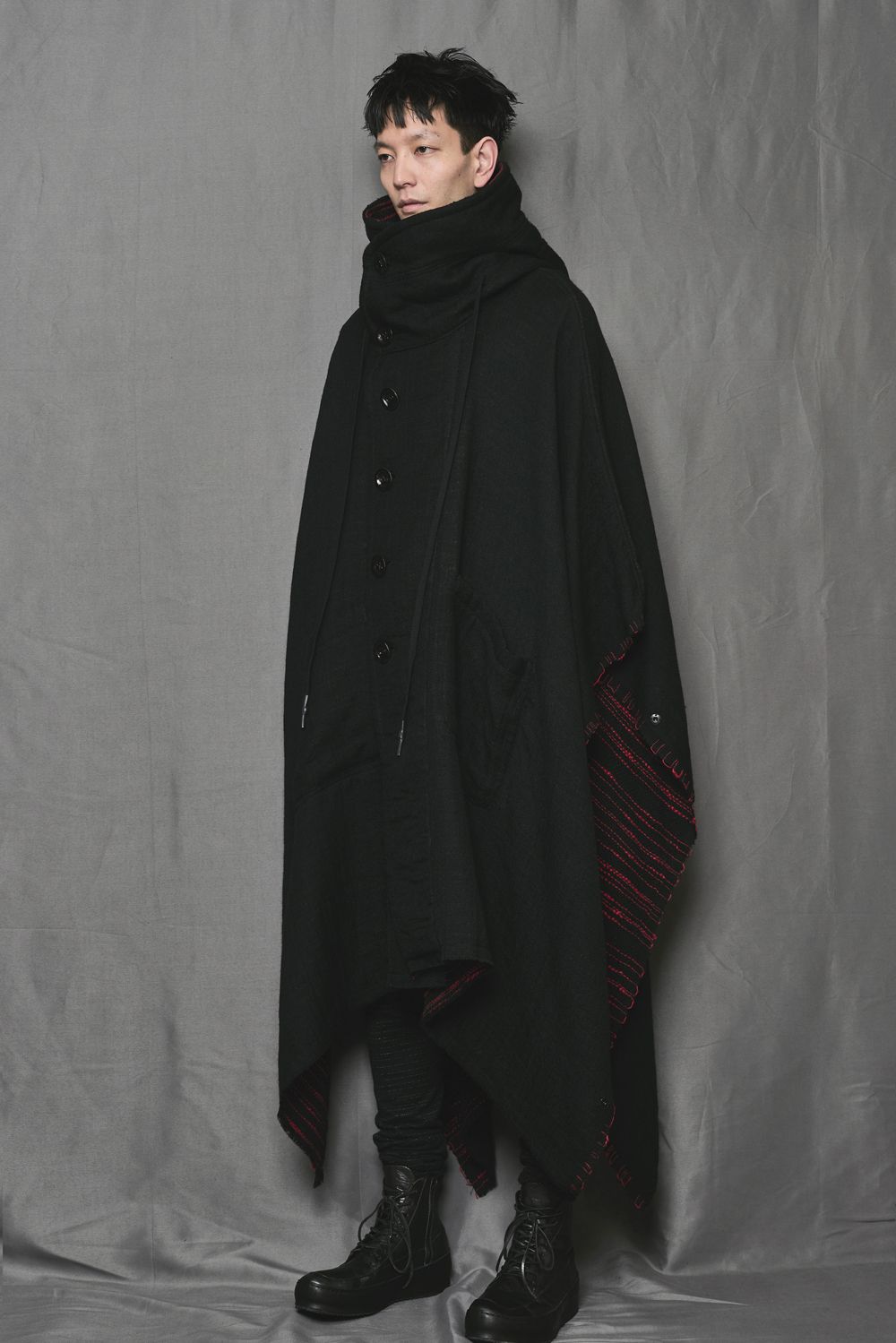 Reversible Poncho"Black,Red"/リバーシブルポンチョ"ブラック×レッド"