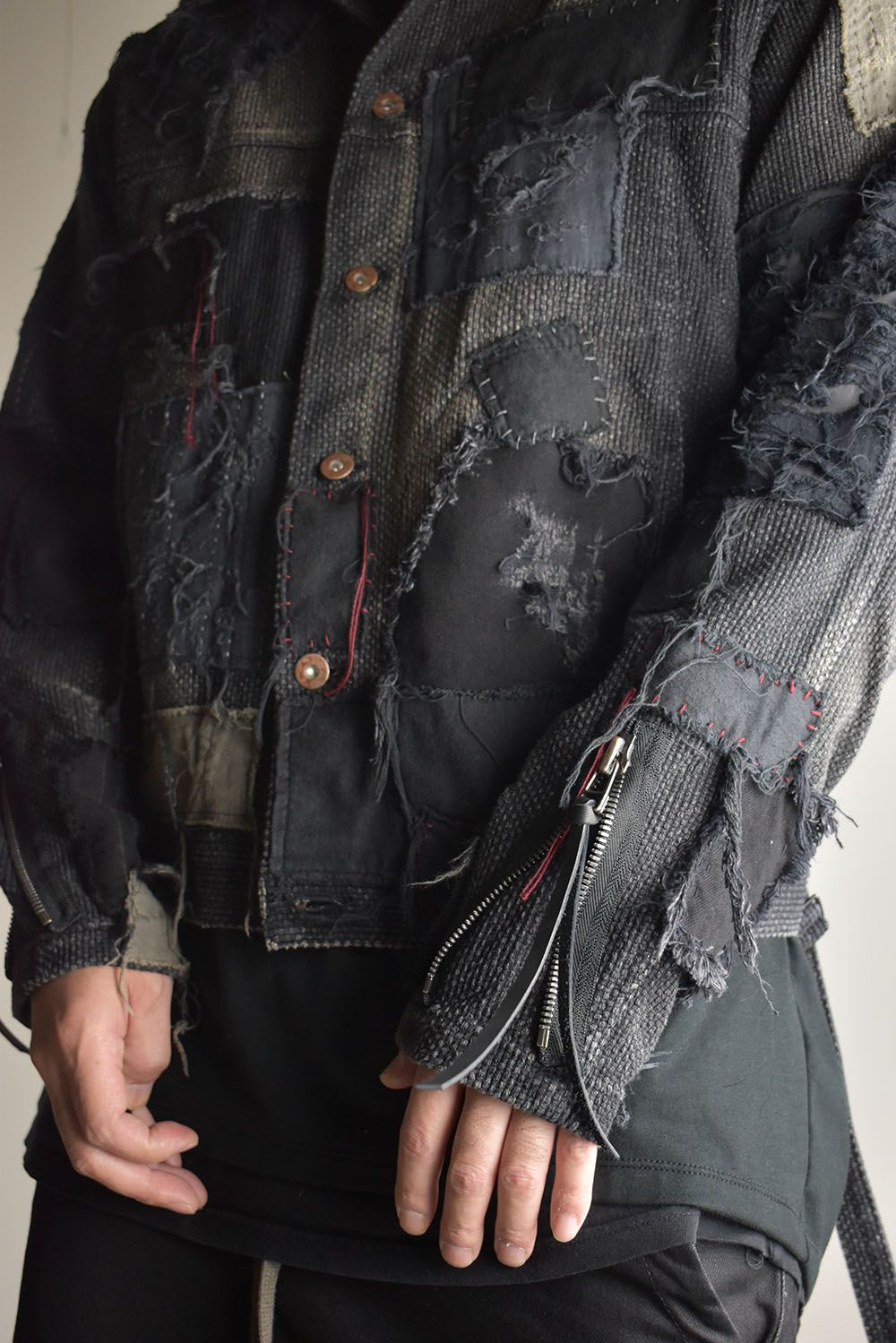 Crust Damage Repair Sashiko Jacquard Jacket "Black" / クラストダメージリペア刺子ジャガードジャケット"ブラック"