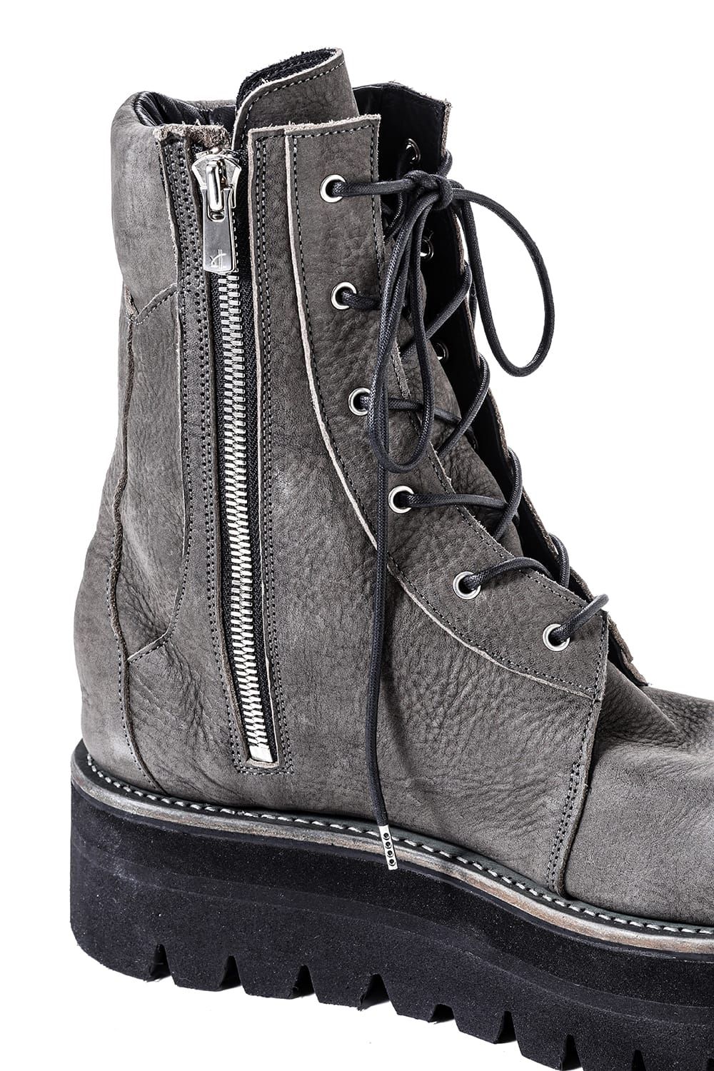 《2027SS先行予約分》Laces Uo Leather Boots "Black / Khaki" / レースアップレザーブーツ"ブラック / カーキ"