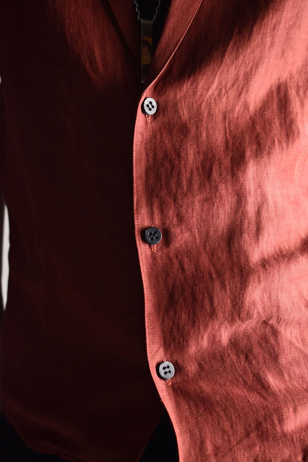Linen×Rayon Tailor Shirts"Brick"/リネン×レーヨン塩縮染半袖テーラーシャツ"ブリック"