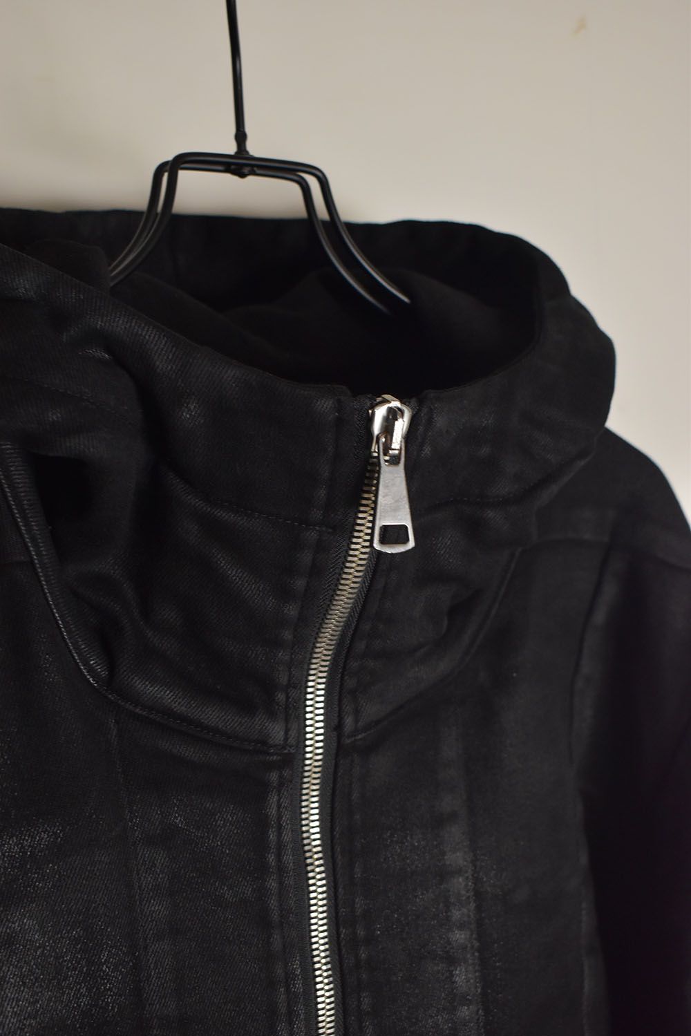 Coated Bonding Hoodie Denim Blouson"Black" / コーディングボンディングフーデッドデニムブルゾン"ブラック"
