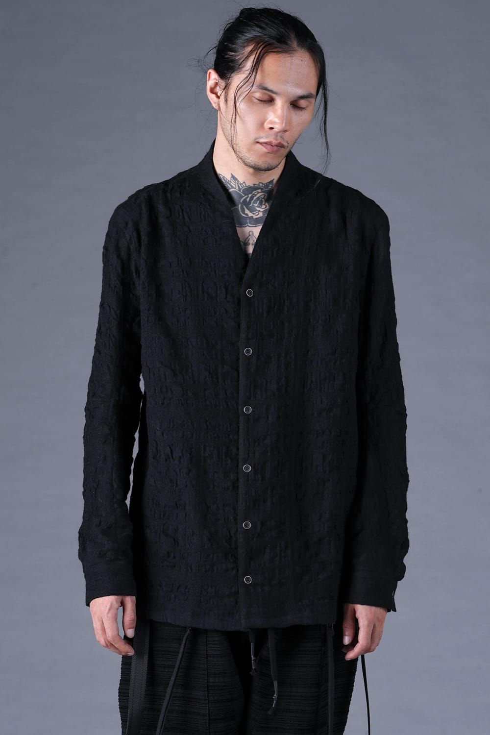 Shadow Check Shawl Collar Shirt"Black" / シャドウチェックショールカラーシャツ"ブラック"