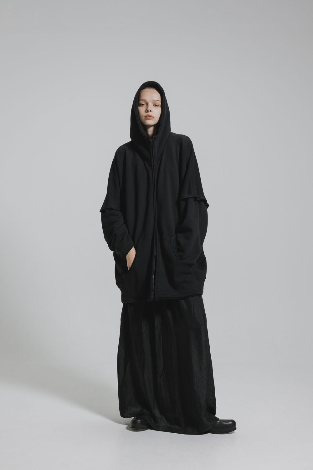 Sweat Oversize Zip Up Hoodie"Black" / スウェットオーバーサイズジップアップパーカ"ブラック"