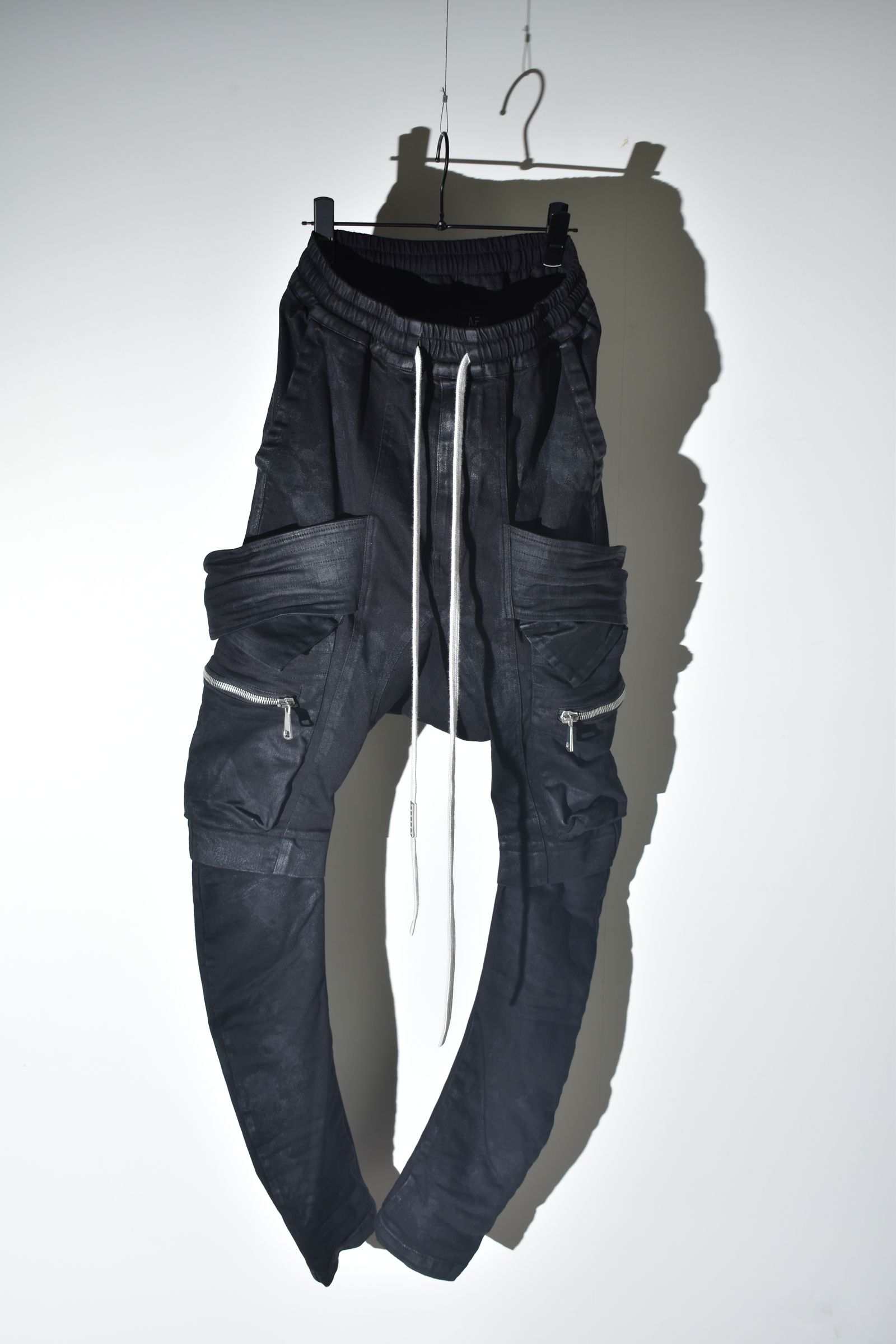 Strtch Denim Coatiing Cargo Sarouel Skinny"Black" / ストレッチデニムコーティングカーゴサルエルスキニー"ブラック"
