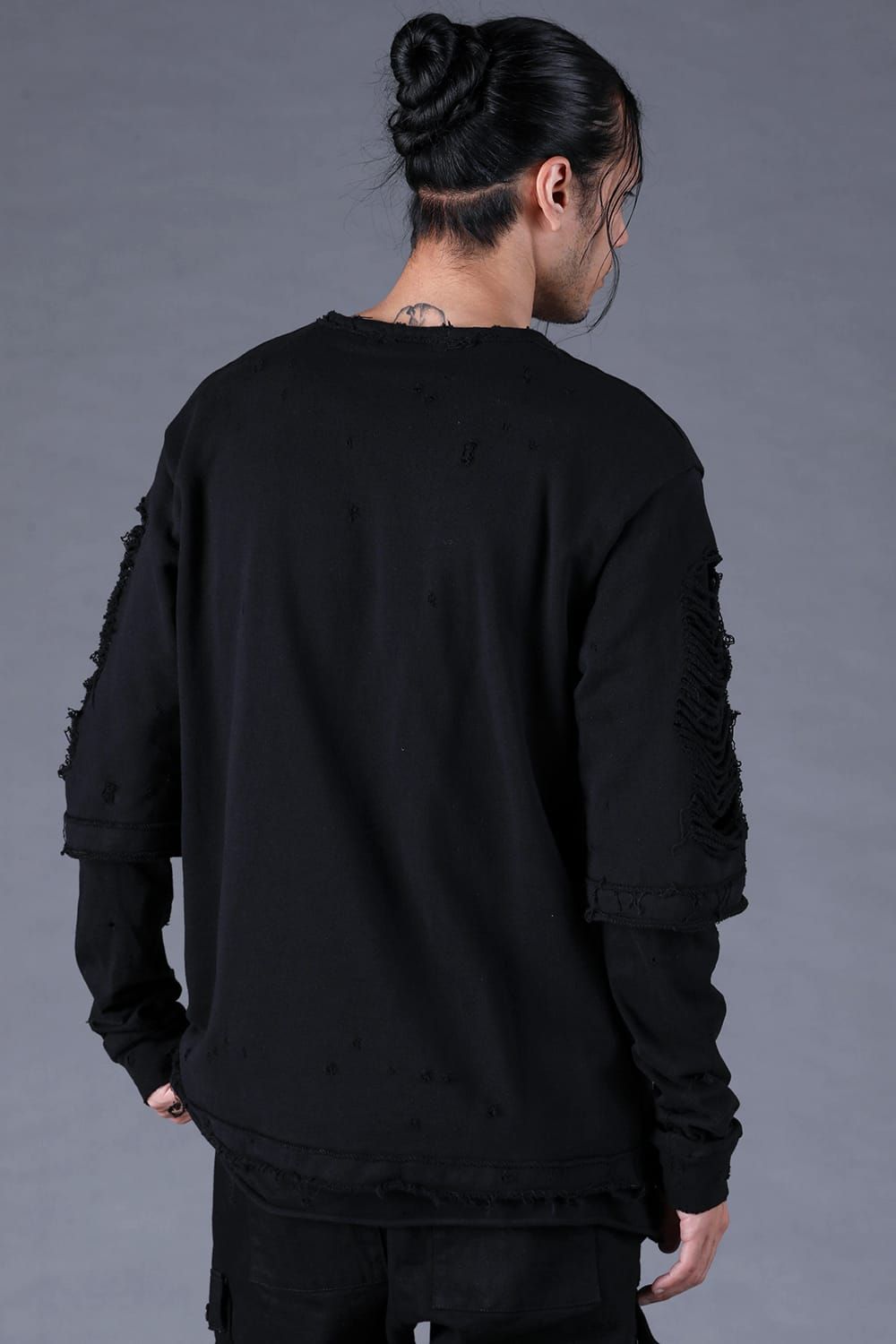 Sweat Shotgun Damage Layered Tee"Black" / 裏毛ショットガンダメージレイヤードTee"ブラック"