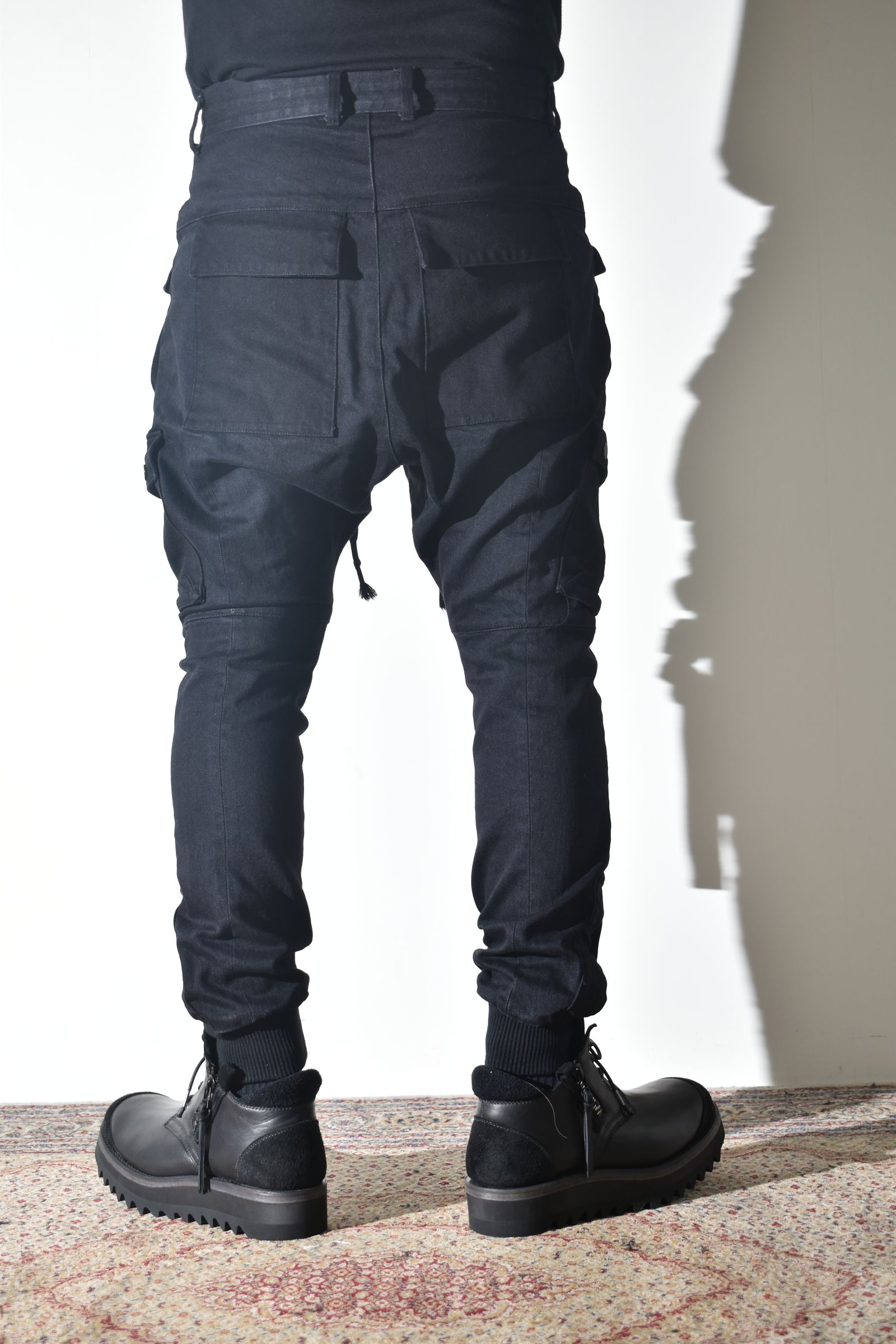 Stretch Denim Belt-Adjustable Cargo Jogger Pants"Black" / ストレッチデニムベルトアジャストカーゴジョグパンツ"ブラック"