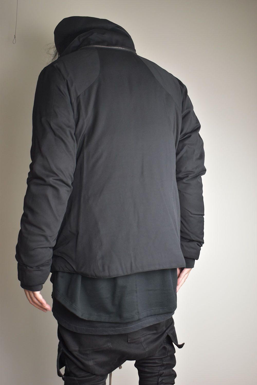 Rayon Twill Vest Hooded Down Jacket "Black" / レーヨンツイルベスト/フードアタッチドダウンジャケット"ブラック"